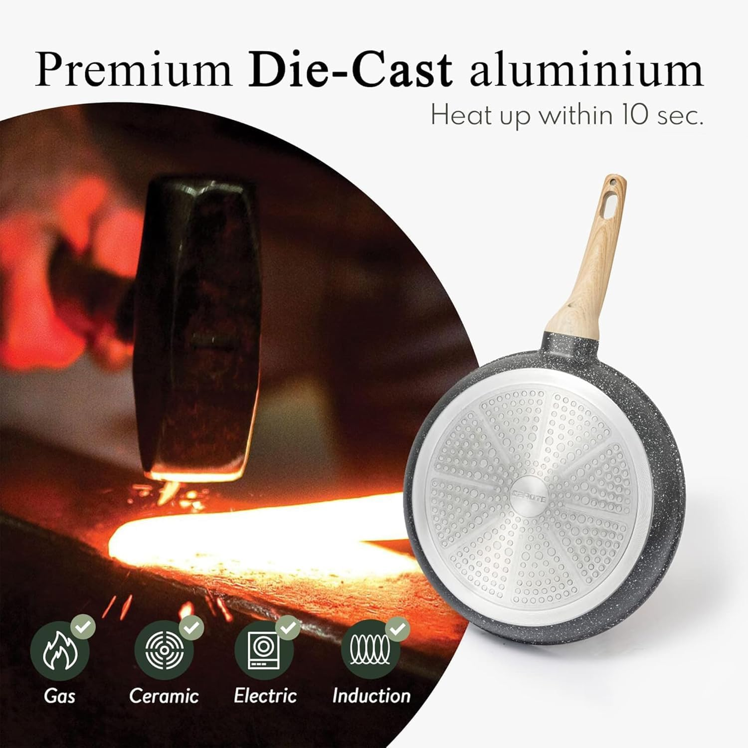 Nonstick Cookware Set 12-Piece, Healthy Pots and Pans Set, Non-Toxic Kitchen Cooking Set, with Anti-Scald Handle, PFAS and PFOA Free, Black Granite Induction Cookware image number 1