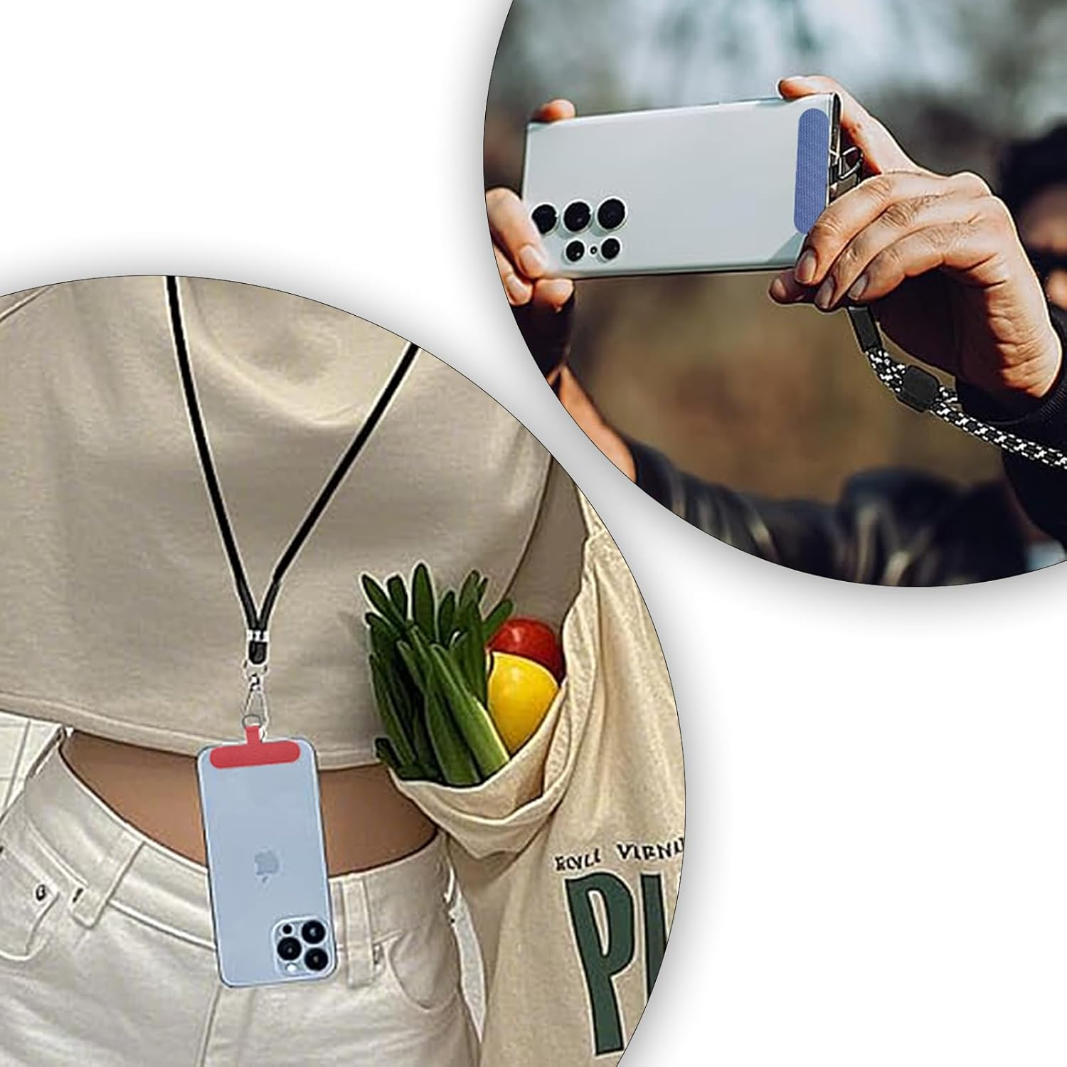 ONBPIY Universal Phone Lanyard Tabs 8 Pack - Multicolor Tether Patches with Metal Rings for Phone Case Attachment image number 1