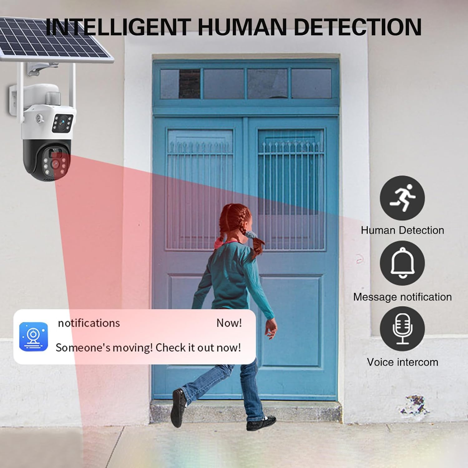 XIULIUU Solar Security Cameras Wireless Outdoor, 3K 6MP Dual-Lens Solar Cameras Security System with Solar Panel, 2.4Ghz Wifi, Full-Color Night Vision, Panoramic PTZ, Motion Tracking, 2-Way Audio image number 5