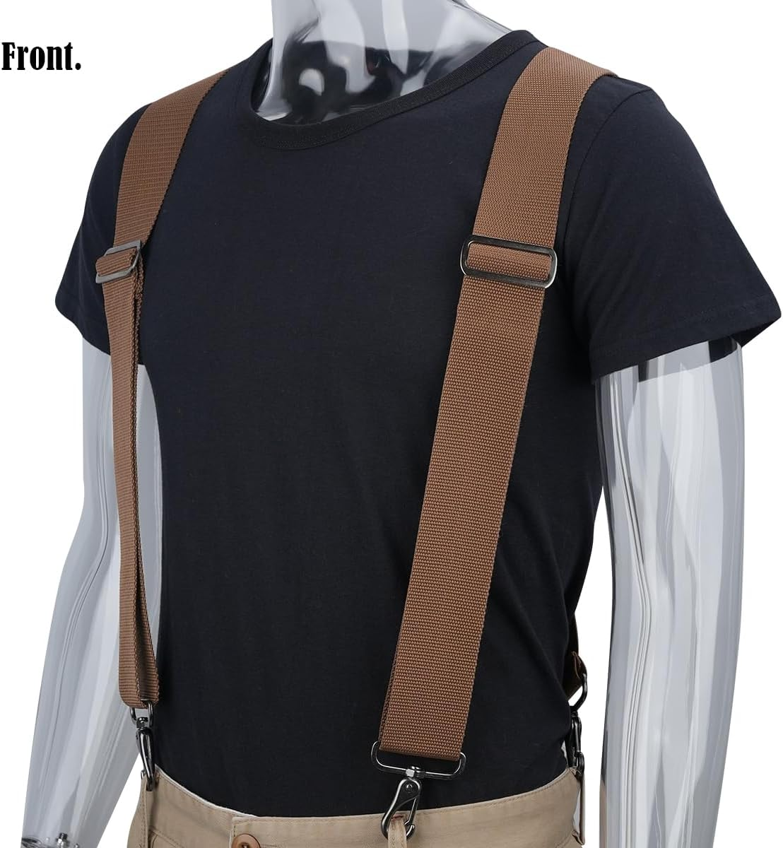 WELKINLAND Khaki 2Inch-Wide Suspenders, Heavy-Duty Work Suspenders Men, Big and Tall Suspenders Men for Pants, Mens Suspender Hooks Belt Loop for Jeans, Khaki image number 3