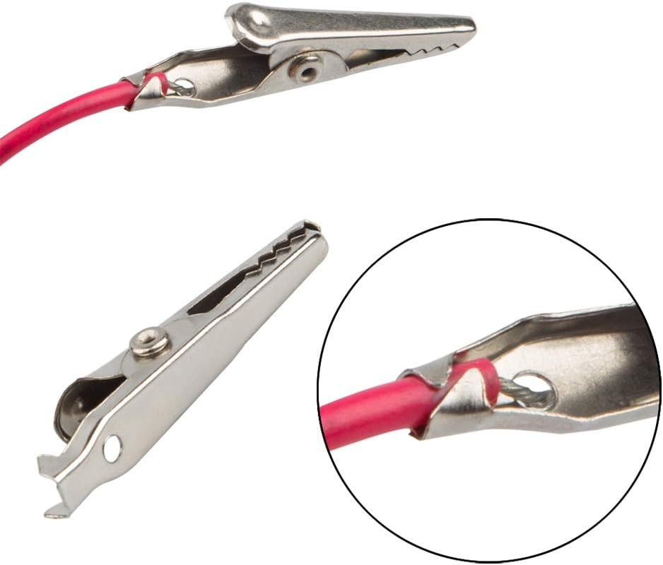 60 Pack 1.4''/35Mm Silver Tone Alligator Clips,Danzix Crocodile Silver Tone Nickel Plated Electric Test Clamps with Red/Black Protective Insulation Cover for Laboratory Testing image number 2