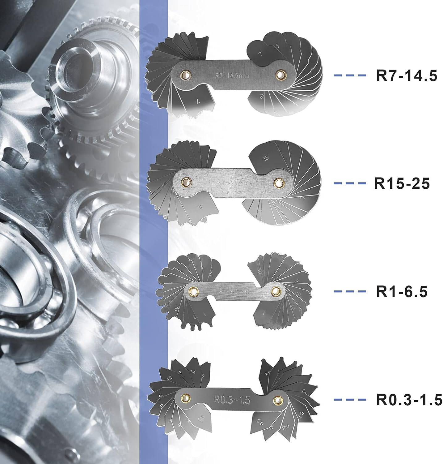 Ecsing 4 Pack Stainless Steel Radius Gauge Set Concave Convex for Tool Die Makers Check image number 4