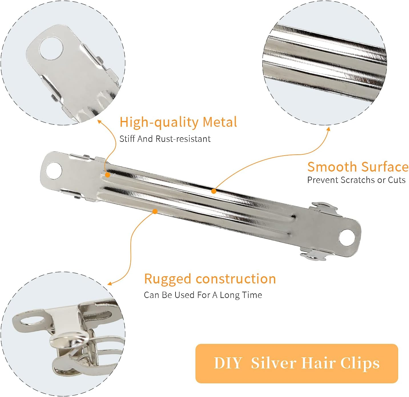 100 Pack 6 CM 2.36 Inch Blank Silver Square Rectangle Metal French Barrette Plain Base Hair Clips DIY Crafting Clips for Bows Snap Hair Clips Ponytail Holder Hairclips Hair Accessories for Women Girl image number 5