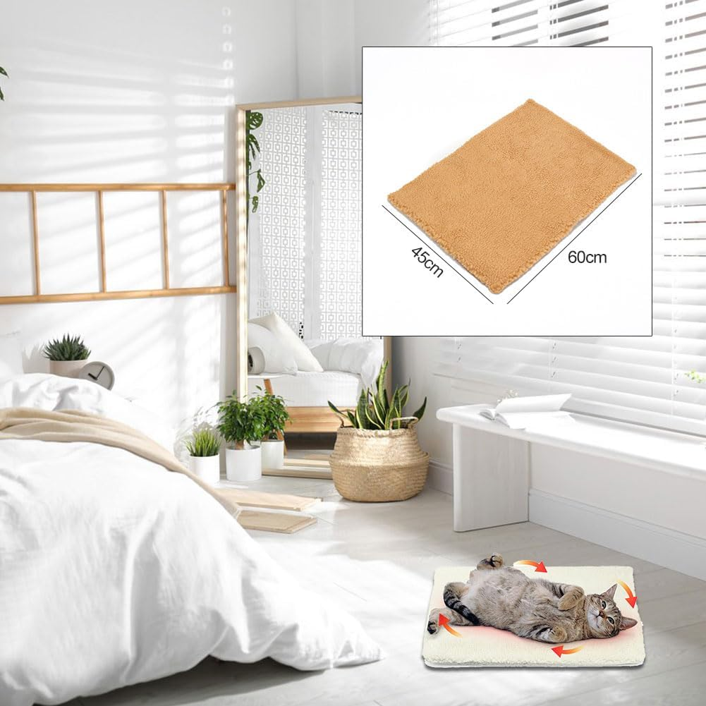 Pet Heating Pad, Self-Heating Blanket for Cats and Dogs, Heat Blanket Cat, Self-Warming Winter Warmth Dog Mat, Washable Puppy Thermal Blanket, Pets Warming Mat, 60 Cm X 45 Cm, Khaki Colour image number 2
