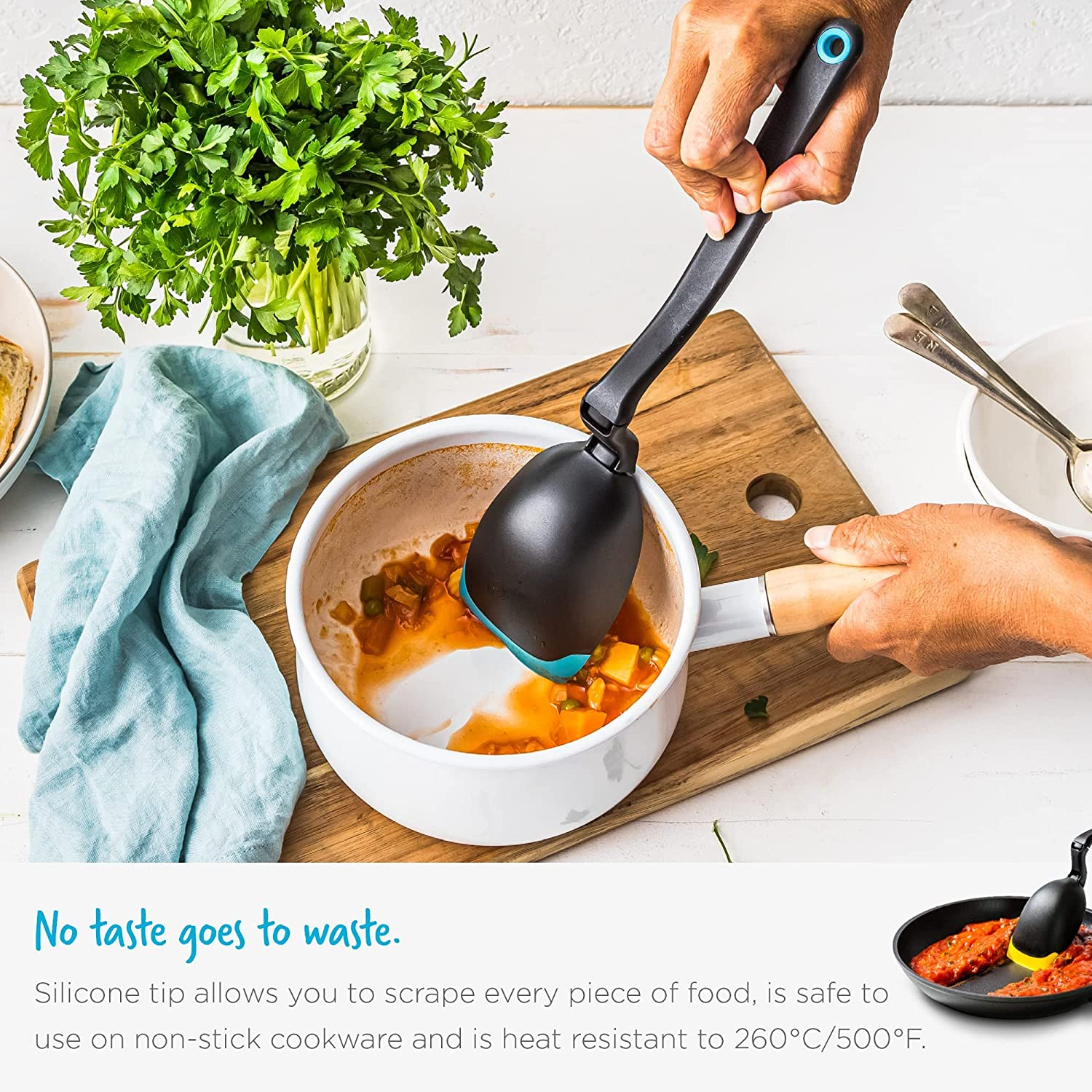 Dreamfarm Spadle 2-In-1 Non-Stick Cooking Spoon & Serving Ladle Measures up to 1/2 Cup with Silicone Scraping Squeegee-Tip - 11" Red image number 6