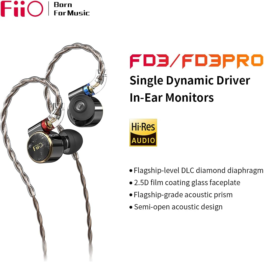 Fiio FD3 PRO Earphones In-Ear Earbuds High Resolution 1DD Deep Bass Detachable MMCX Connector with 2.5/3.5/4.4Mm Plugs DLC Black image number 6