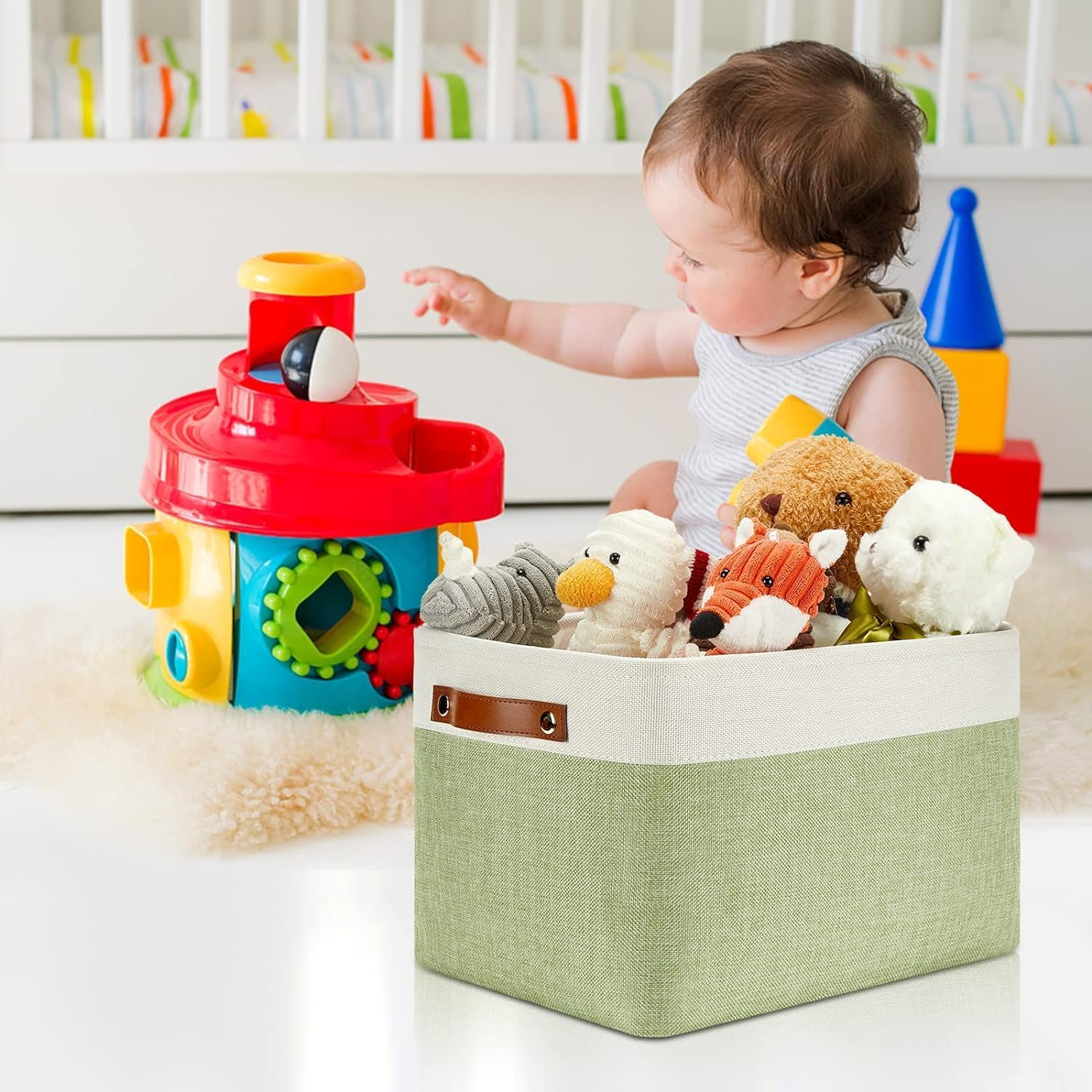 Tinyso Fabric Nursery Storage Baskets for Shelves(3 Pack),Foldable Large Storage Baskets for Organizing,Linen Storage Cube Box Decorative Baskets Bins with Handles for Closet,Clothes,Toy image number 4