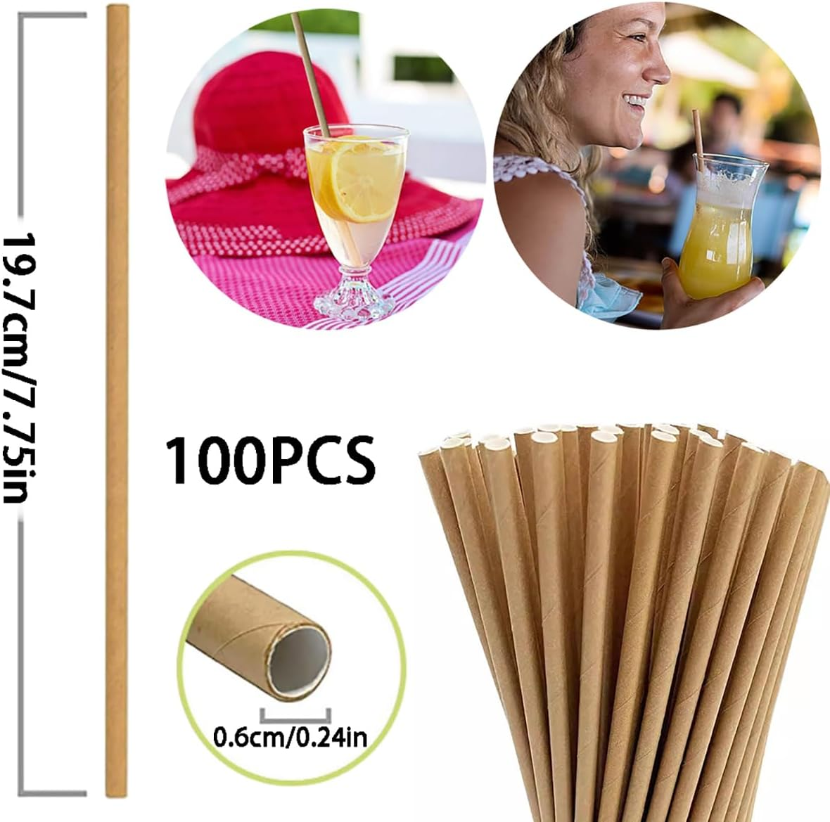 100 PCS Eco-Friendly Paper Straws, Biodegradable - Great for Smoothies, Milk and More - Great for Eco-Friendly Events and Everyday Use - Individually Wrapped (Brown) image number 6