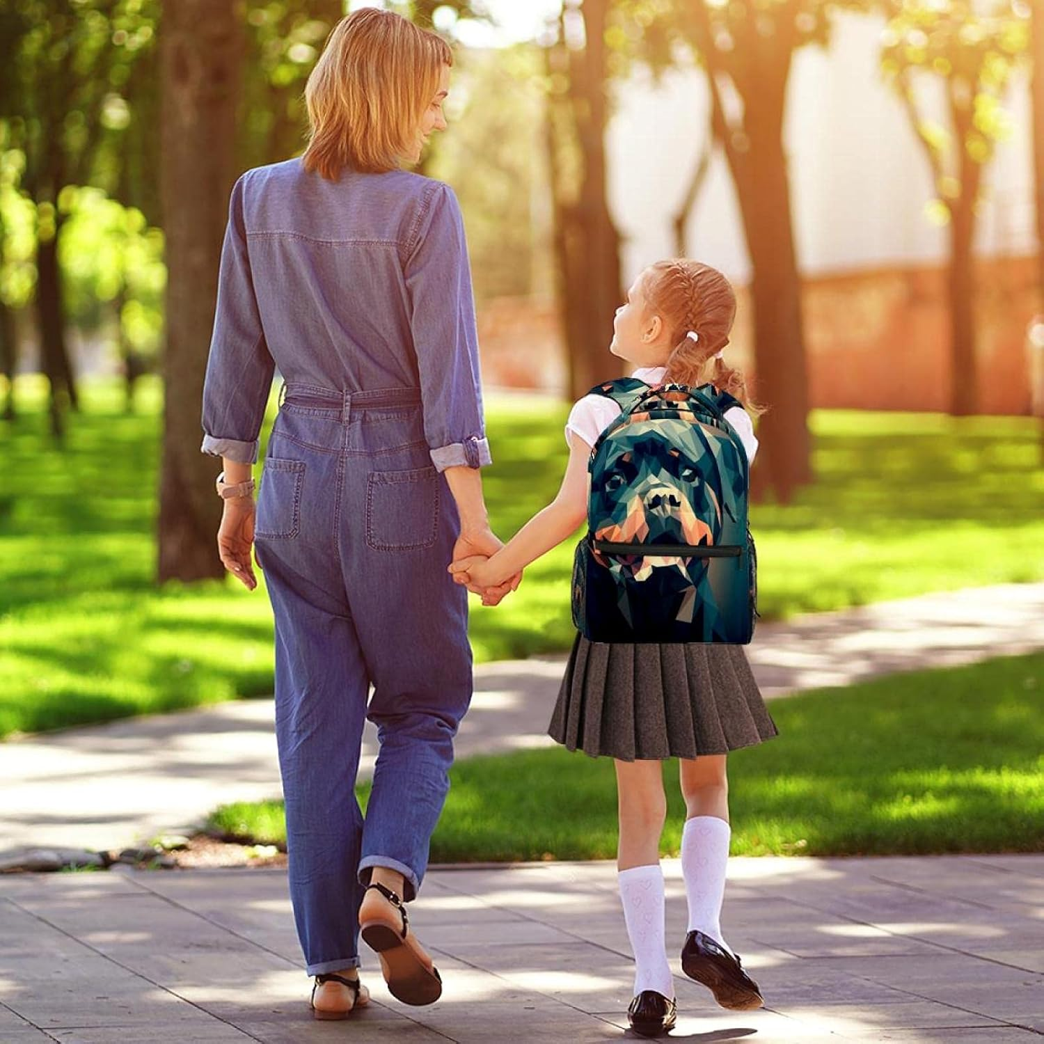 Dog Illustration Background Backpack Students Shoulder Bags Travel Bag College School Tote Backpacks image number 2