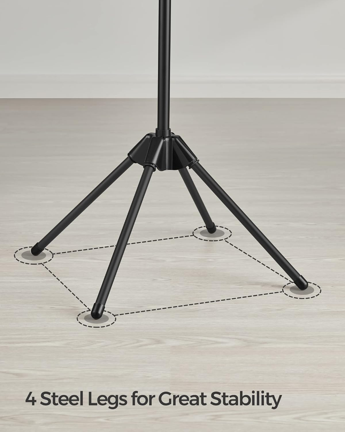 SONGMICS Clothes Airer, Clothes Drying Rack with 3 Rotatable Arms for Hangers, 4-Leg Indoor Folding Laundry Rack, Stainless Steel, for 27 Pieces of Clothes, 150 Cm High, Black LLR510B01 image number 7