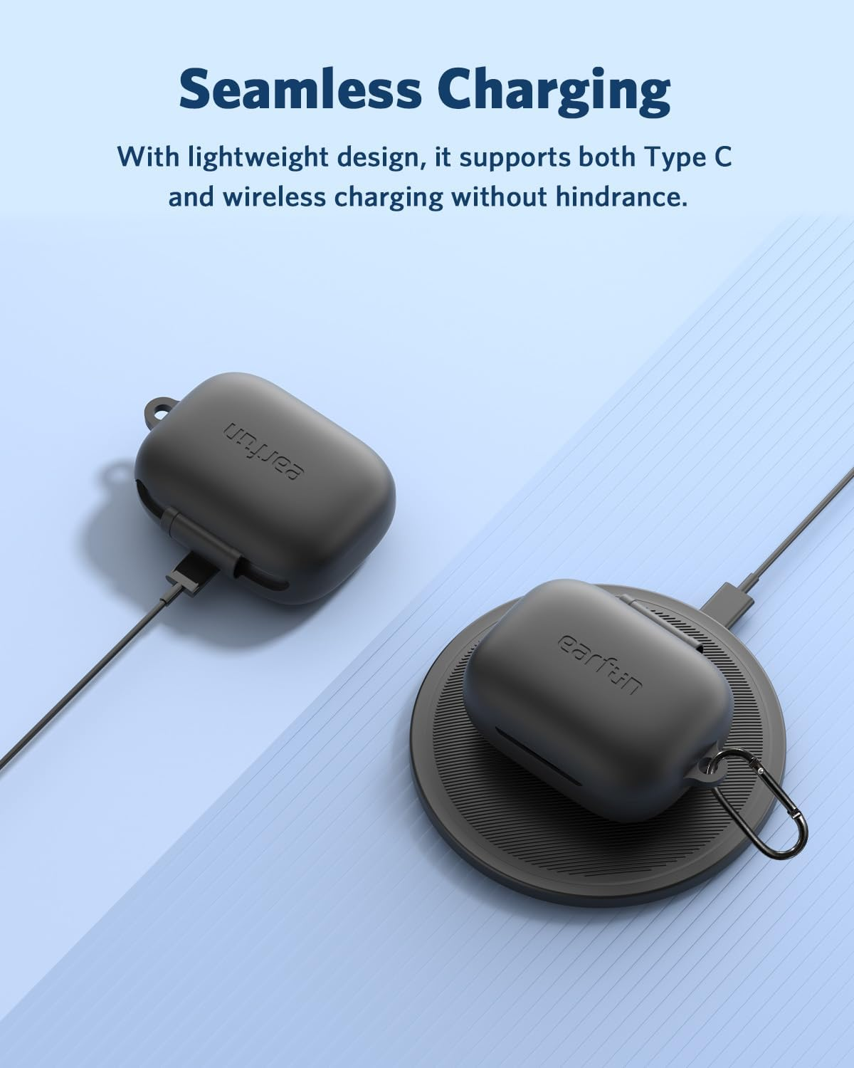 【Earfun Official】 Protective Case Cover for Earfun Air Pro 4 Earbuds, Soft Silicone Protective Case with Keychain, Shock-Proof, Supports Wireless Charging, Black image number 2