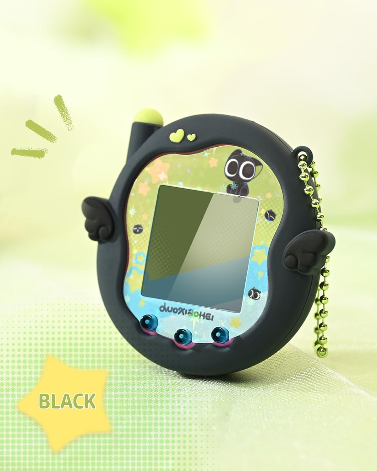 Geekshare Silicone Protective Case Compatible with Tamagotchi Uni, Cute Cartoon Black Cat in Starry Sky Design Cover Skin Shell -Solid Black - Solid Black image number 3