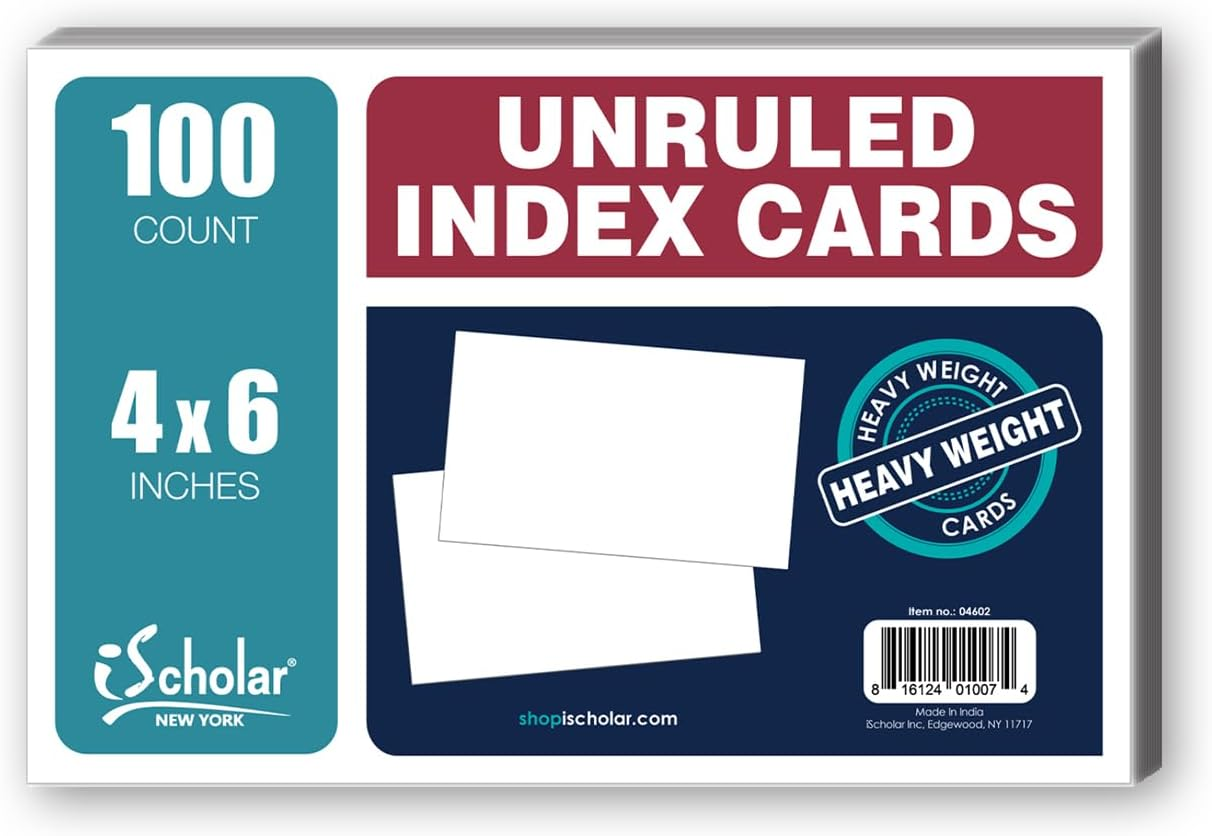 Ischolar Index Cards, Assorted Colored, Ruled, 4 X 6 Inches, 100 Card Pack (04616)