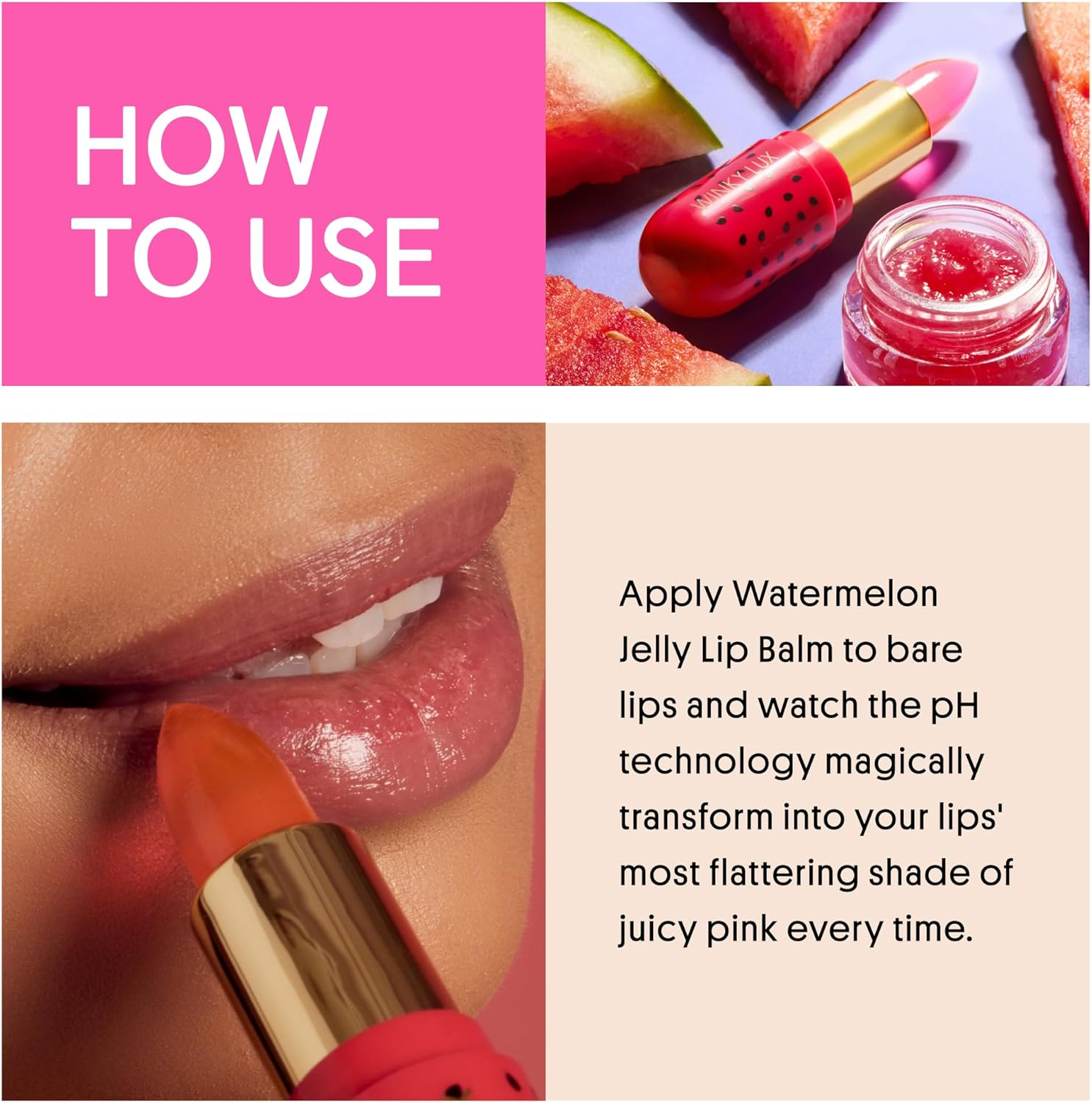 Winky Lux Watermelon Jelly Ph Lip Balm - Hydrating Lip Balm, Natural Pink Tint with Ph Color Changing, Moisturize & Soften Lips While Leaving Sheer Pink Tint, with Watermelon Candy Scent image number 5