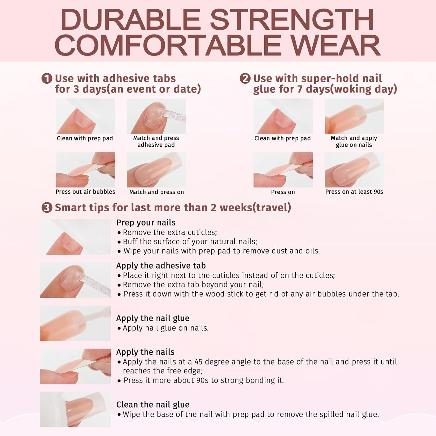 Anglicolor Square Ombre False Nails - Short Soft Gel Fake Nails with Glue, 15 Sizes - Set of 30 Reusable False Nails (Nude-A2, 30PCS) - Red-A6 image number 4