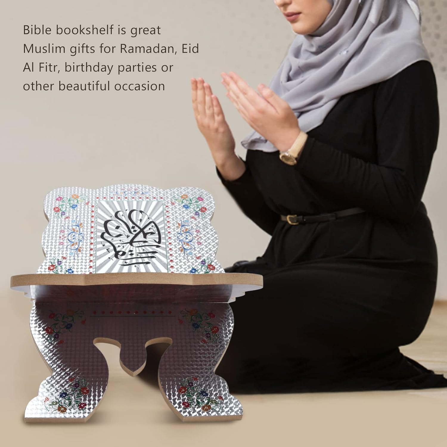 Book Stand, Wooden Foldable Quran Holder Quran Koran Holy Book Stand Holder, Muslim Arabic Calligraphy Bible Magazine Cookbook Display Holder Rack Quran Book Holder Stand for Reading(#2) image number 5