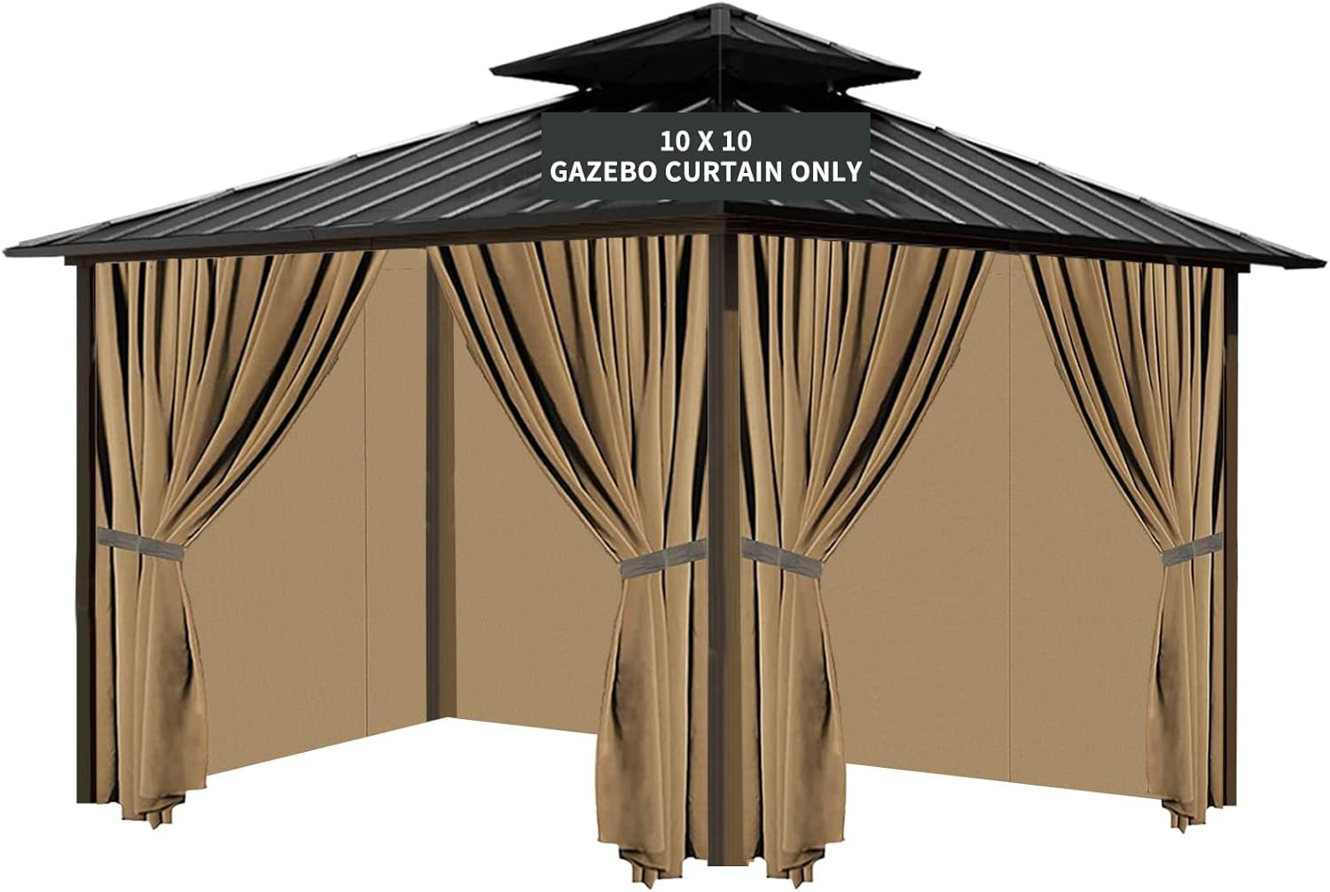 Gazebo Universal Replacement Privacy Curtain, 10'X12' Gazebo Curtains Outdoor Waterproof, 4-Panels Sidewall Curtains with Zipper for Patio, Garden and Backyard (Only Curtains, 10'X12', Grey)