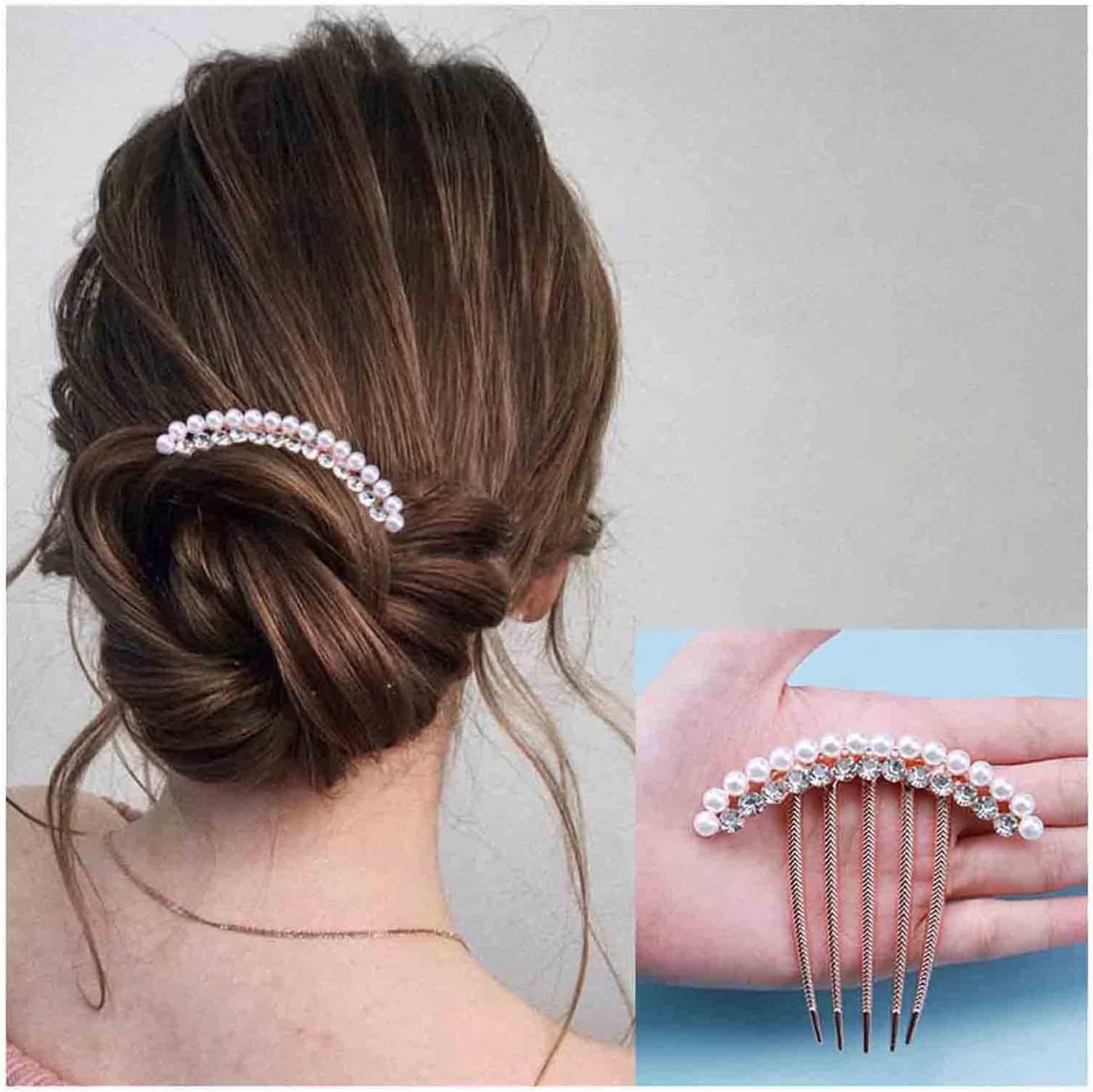 Yheakne Crystal Bridal Hair Comb Gold Rhinestone Wedding Headpiece Pearls Hairpiece Bridal Side Comb Pearls Wedding Hair Accessories for Bride and Bridesmaids (Style A) image number 6