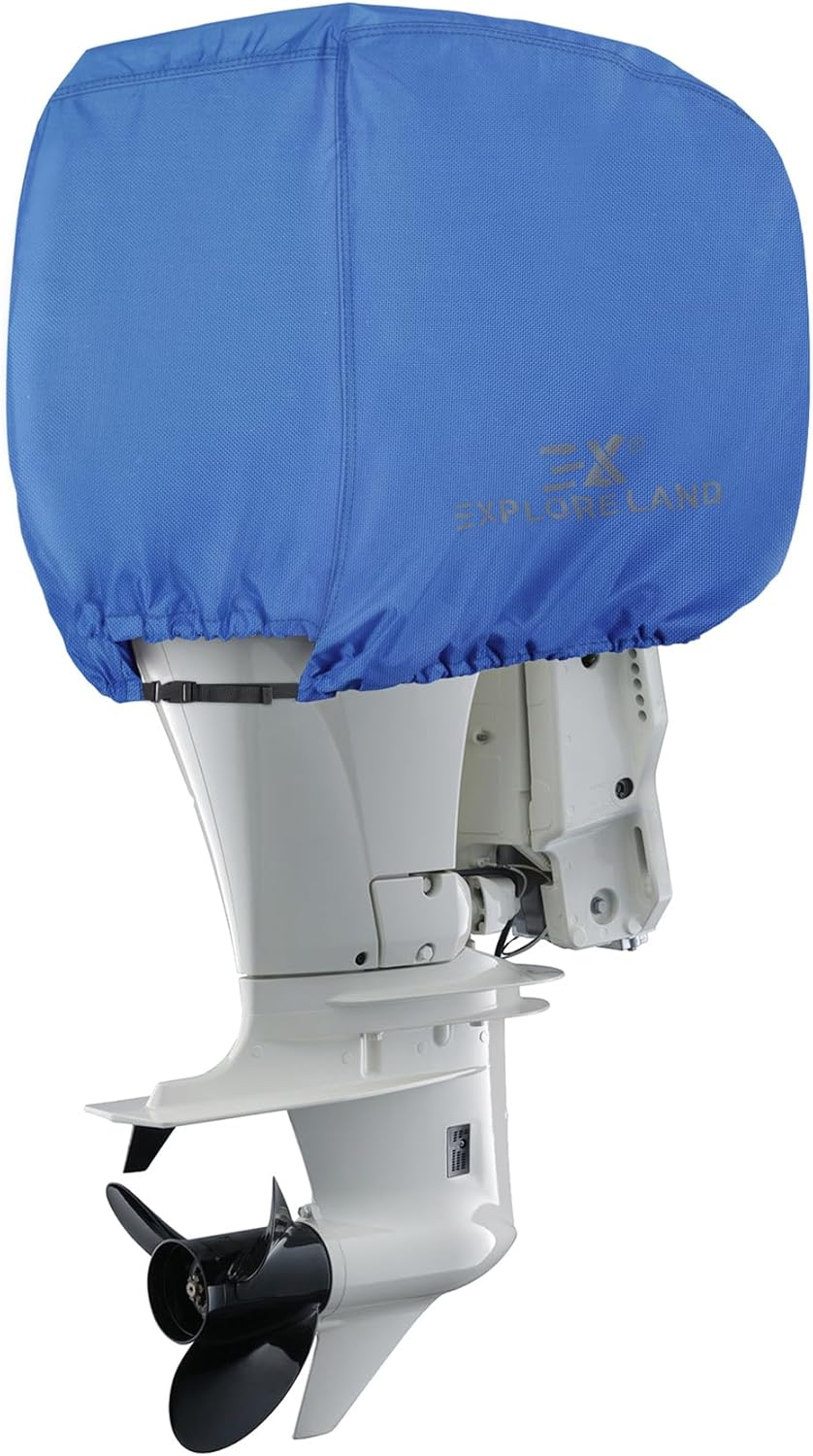 Explore Land Outboard Motor Cover - Waterproof 600D Heavy Duty Boat Engine Hood Covers Fit for 25-300HP Motor