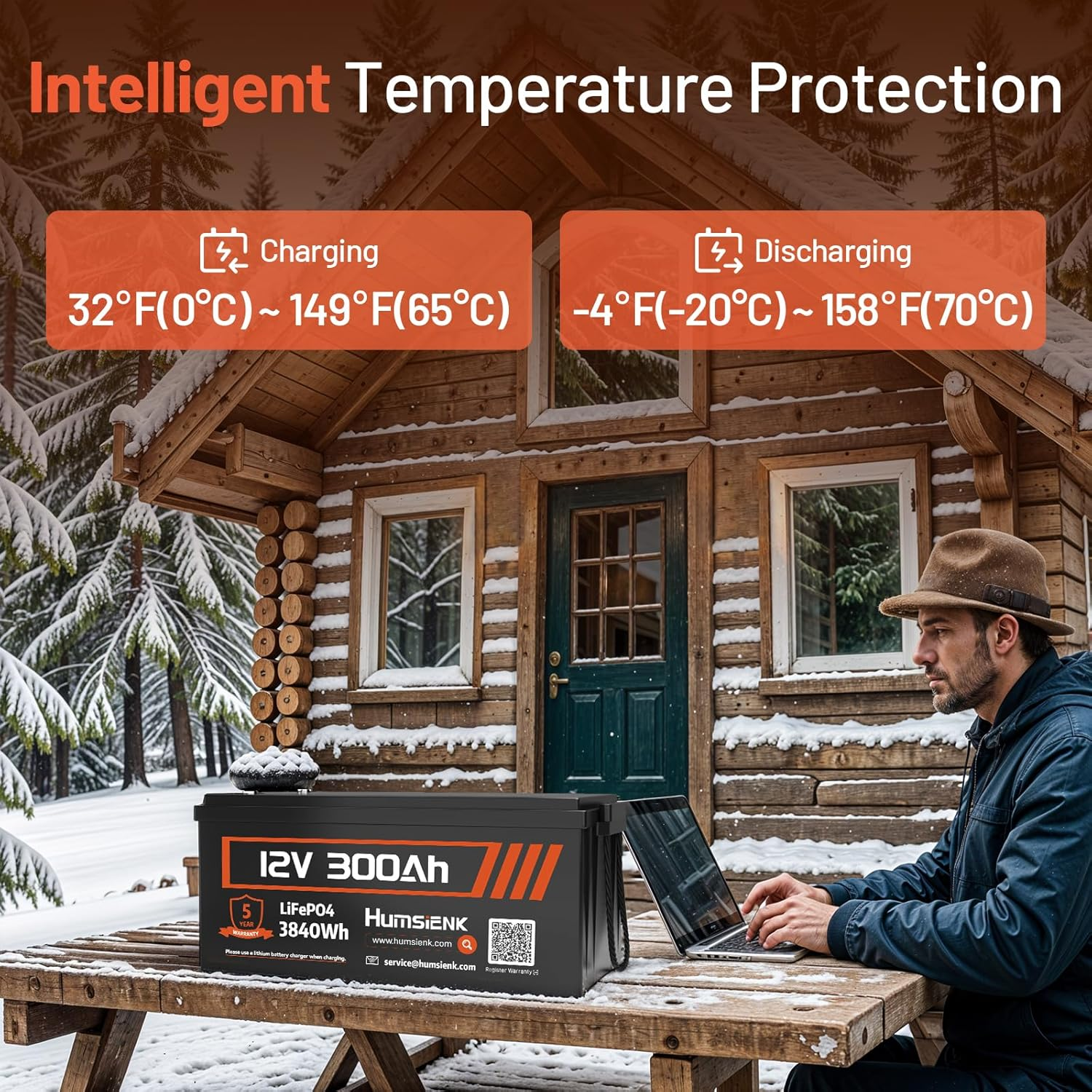 Humsienk 12V 300Ah Lifepo4 Lithium Battery, Built-In 200A BMS, EV A+ Rated Cells, Low Temperature Protection, up to 15,000 Cycles - Ideal for Rvs, Marine Vessels, Off-Grid Living image number 2