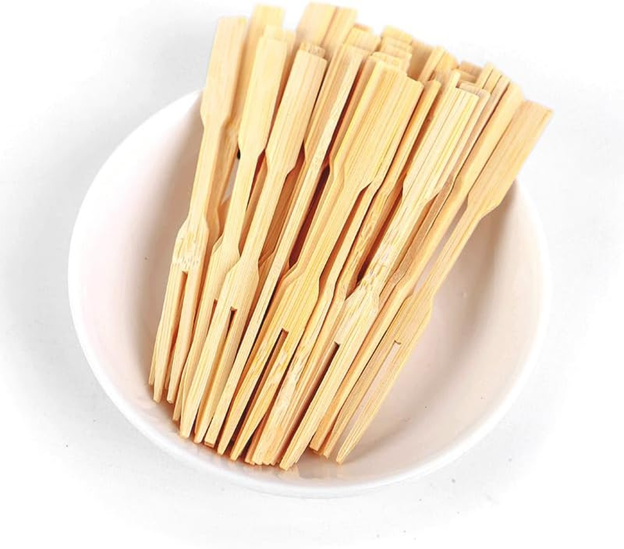 AIMALL 1000X Bamboo Catering Forks Pickings Sticks Cocktail Finger Food BBQ - 3.5 Inch Disposable Tongs for Appetizers, Finger Foods, BBQ & Parties image number 3
