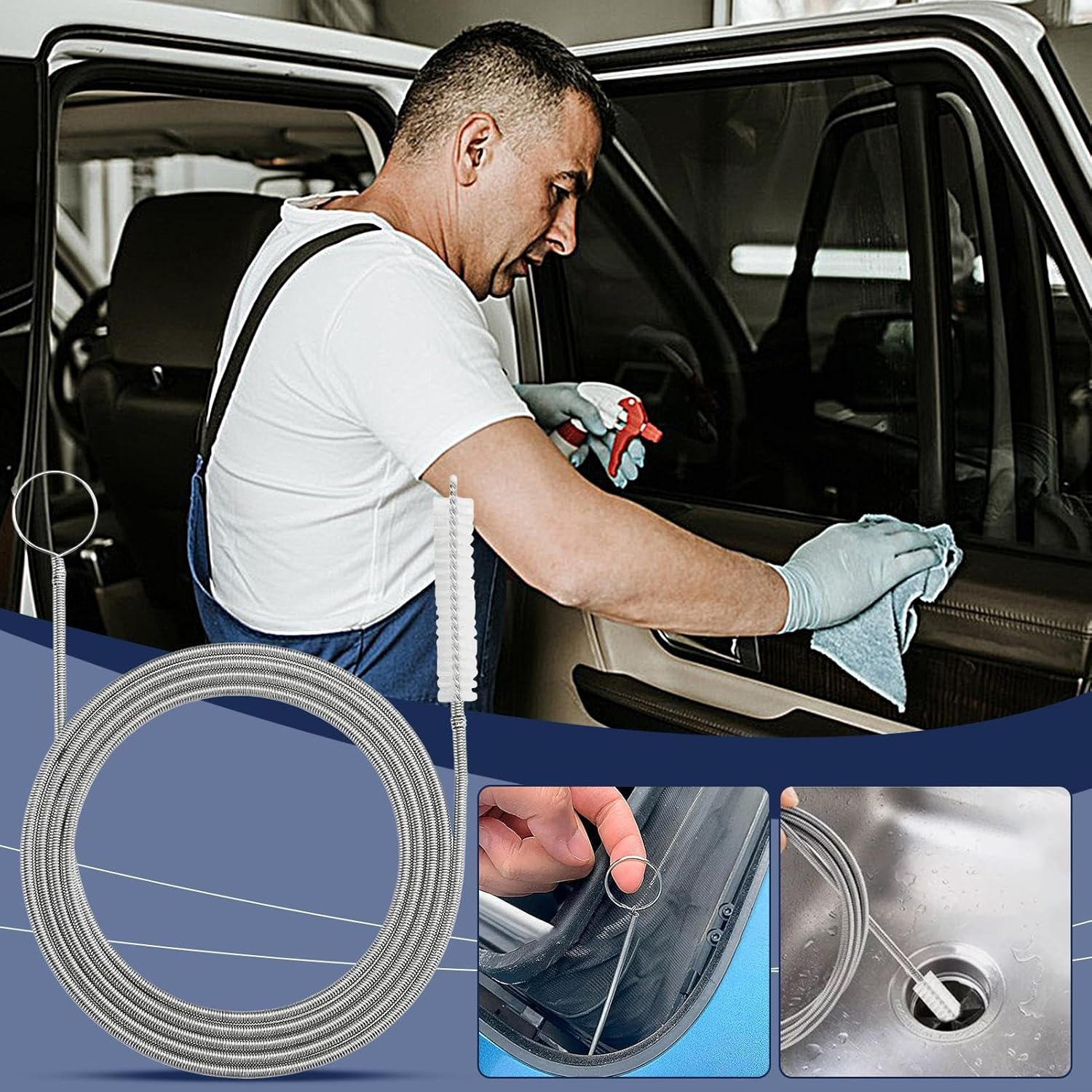 Drain Cleaning Brush | 59Inch Drain Pipe Brush | Sunroof Scrubber Automotive Care Accessories for Window Vehicle Sink Vent Outdoor Kitchen Laundry Home RV Bathroom Camping image number 3