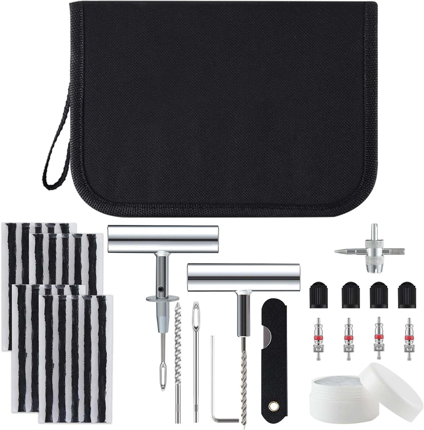 Universal Tire Repair Kit, 37PCS Tire Repair Tools, Heavy Duty Car Emergency Tool Kit for Flat Tire Puncture Repair, Tire Plug Kit Fit for Car, Motorcycle, Jeep, RV, ATV, SUV, Truck, Lawn Mower, Etc. image number 5