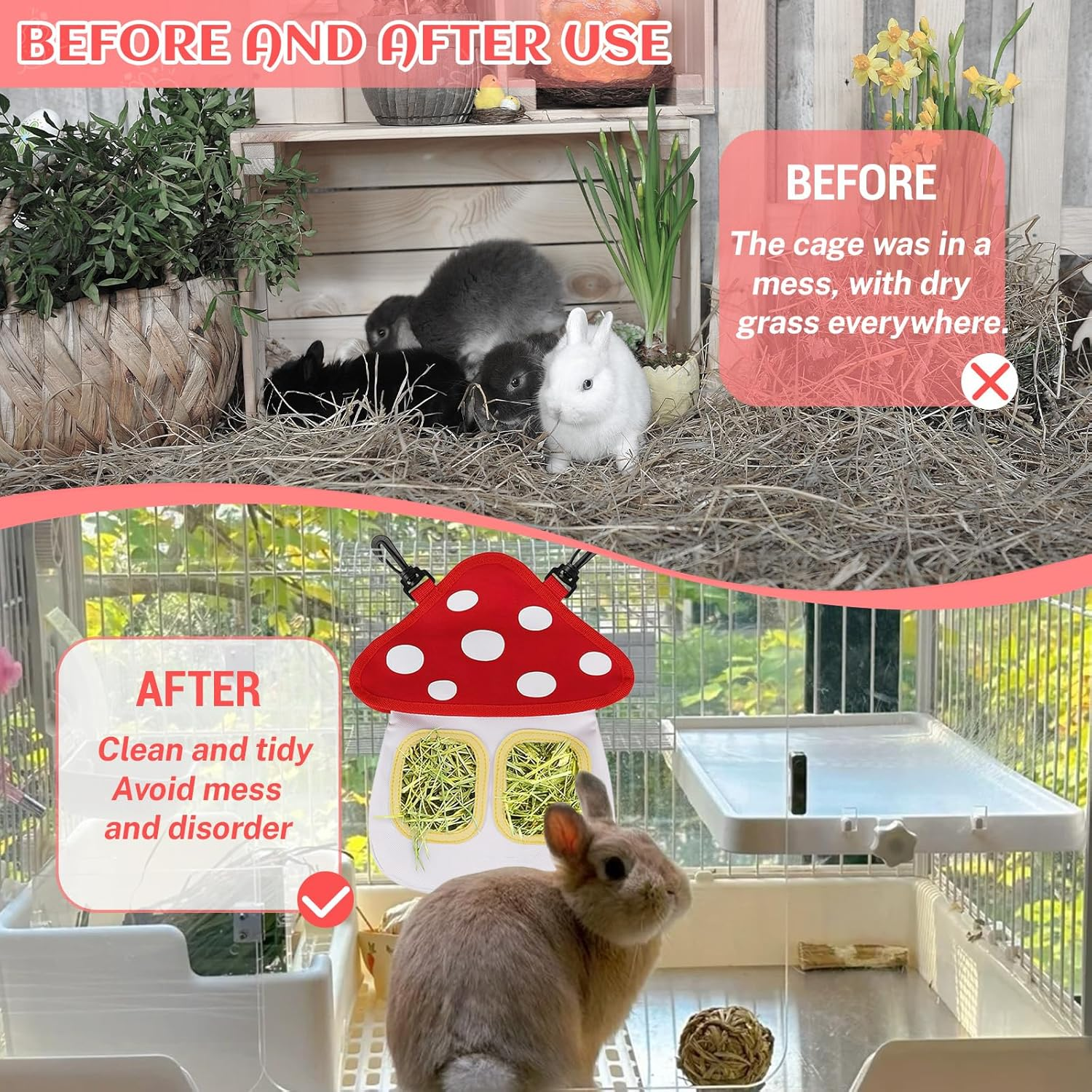 Hay Bag Guinea Pigs, Dellyy Rabbit Food Bag, Hay Bag, Guinea Pigs, Small Animal Feeder, for Rabbit, Chinchilla, Hamster, Small Animals, with 2 Windows (White, 2) image number 1