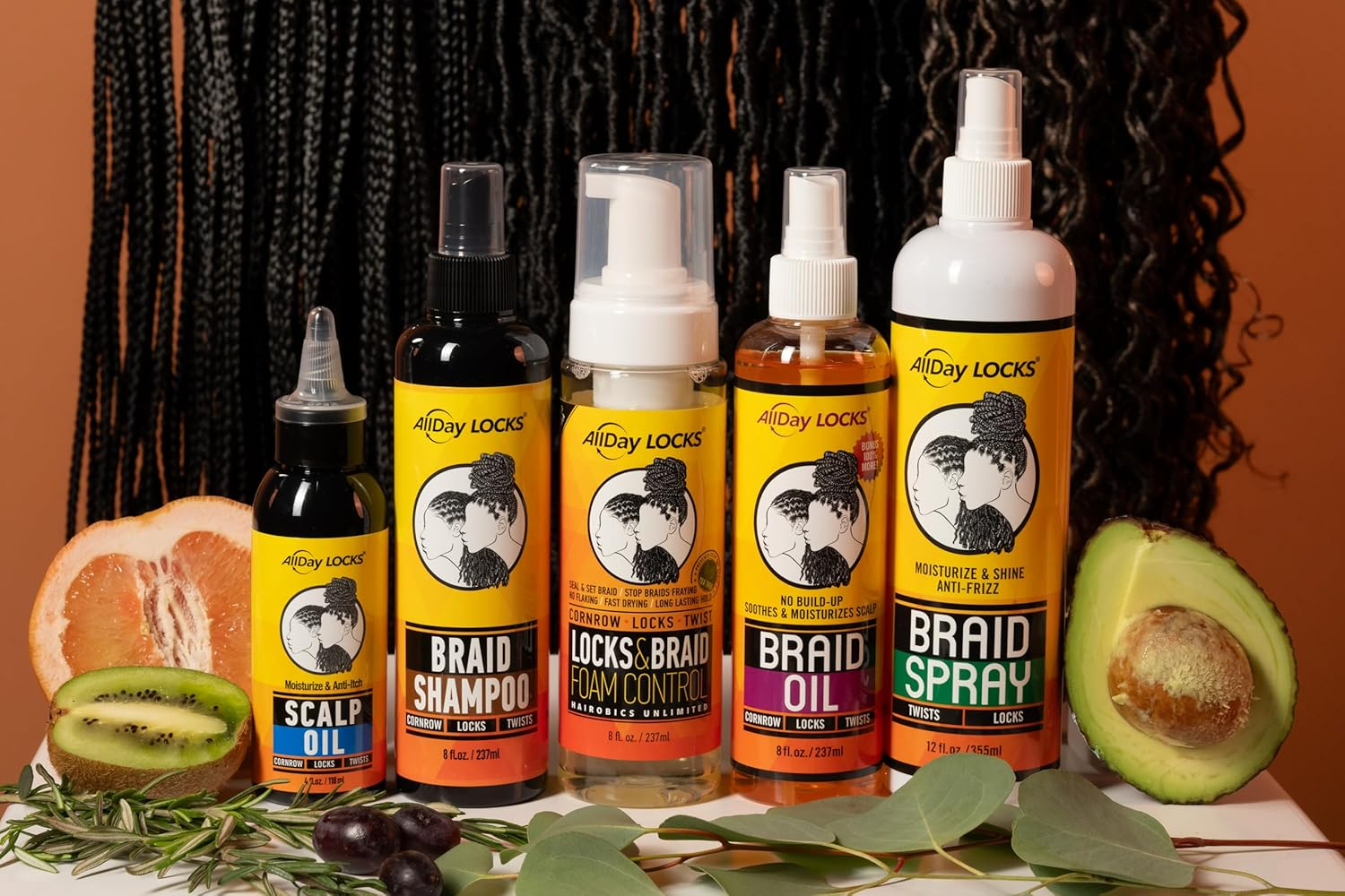 Allday Locks Braid Oil (8 Oz) | Moisturizes, Strengthens Hair & Scalp | Soothes & Relieves Tension | Grape, Orange, Olive Oil | Nourish & Protect Braids, Locks, Twists, Cornrows | 8 Oz image number 1