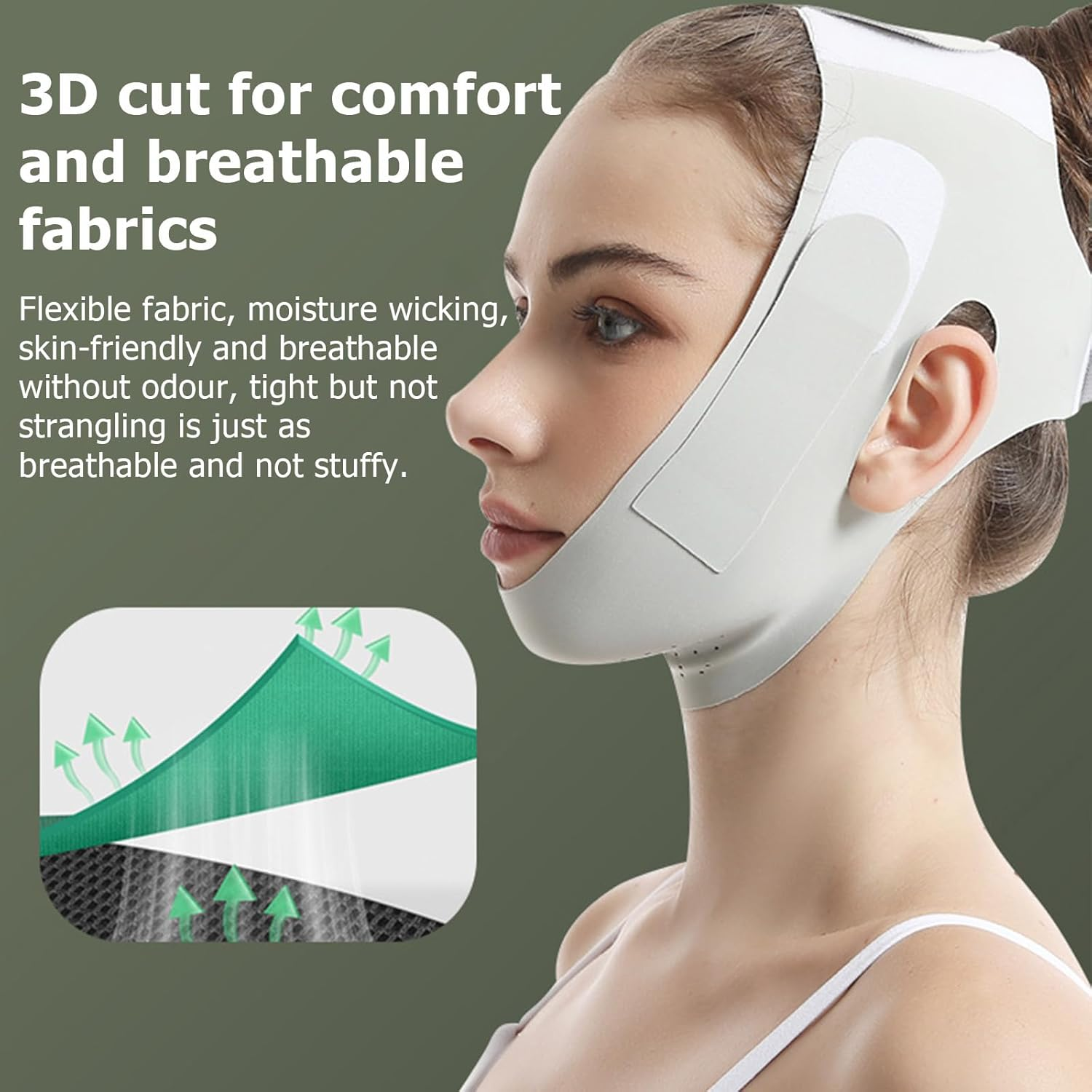 V Line Lifting Mask, Reusable Chin Strap for Sleeping，Face Lifting Strap, Face Toning Belts, Double Chin and Sagging Shape and Tighten Face, Jaw Exerciser (Green) image number 3