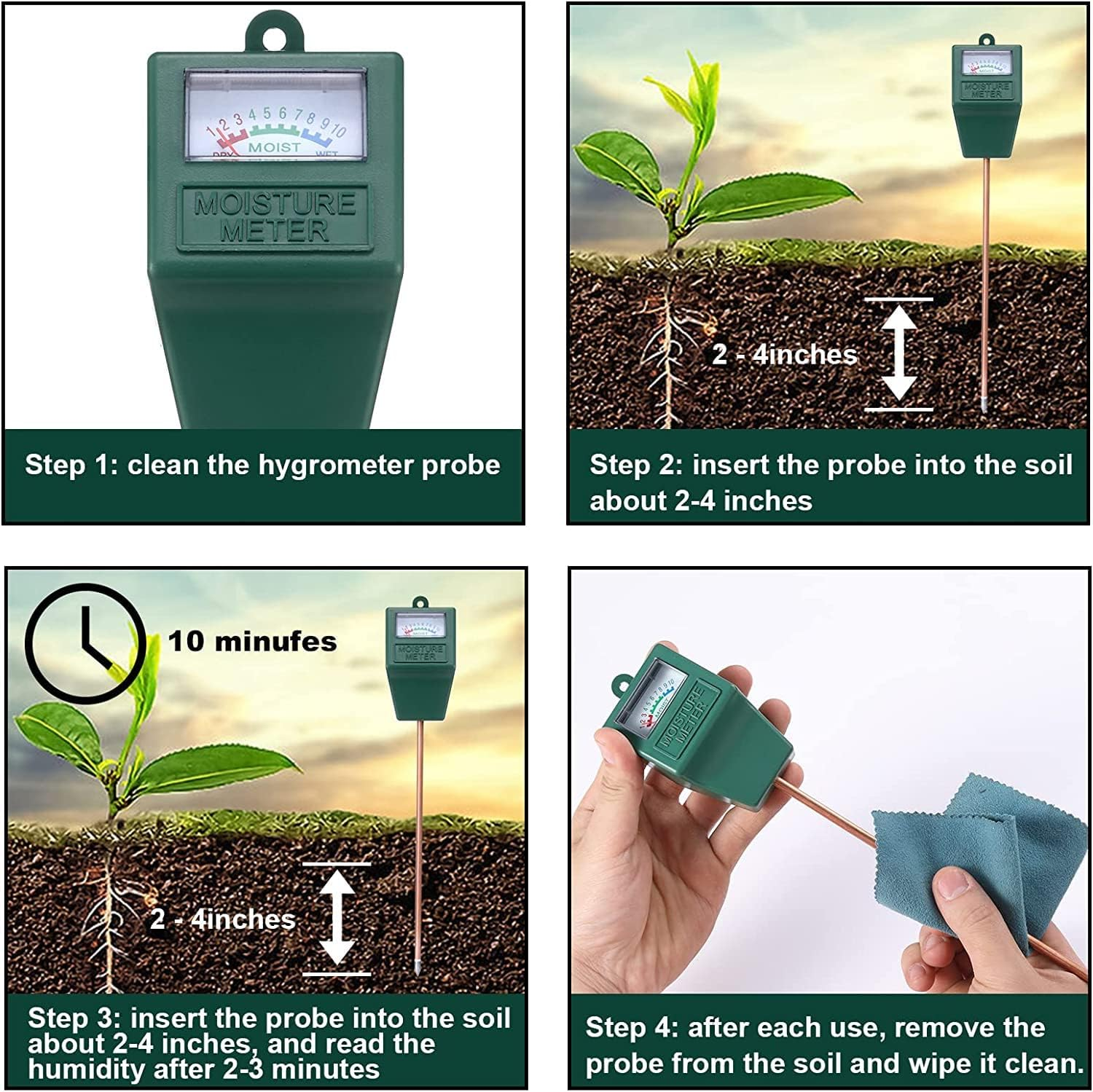 Soil Moisture Sensor Mete Tester, Soil Water Monitor, Hygrometer Sensor Test Kit Plant Water Meter for Indoor & Outdoor Garden Plant Flower Testing Tool