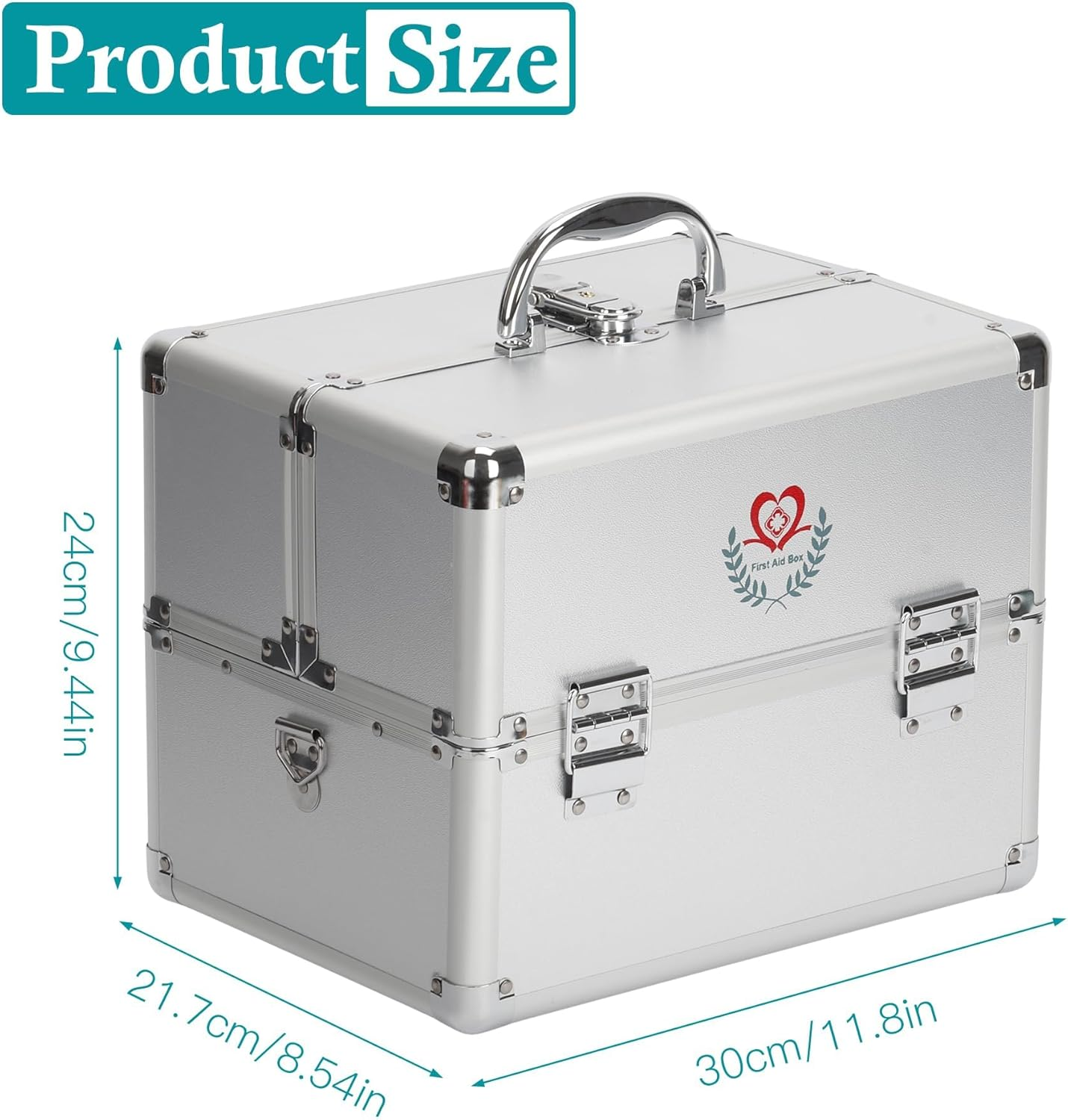 3 Layer Medicine Lock Box Large, Empty First Aid Box with Shoulder Strap and Lock, Portable Medicine Storage Box for Home, Office and Travel, 11.81 X 8.54 X 9.45 Inches image number 2