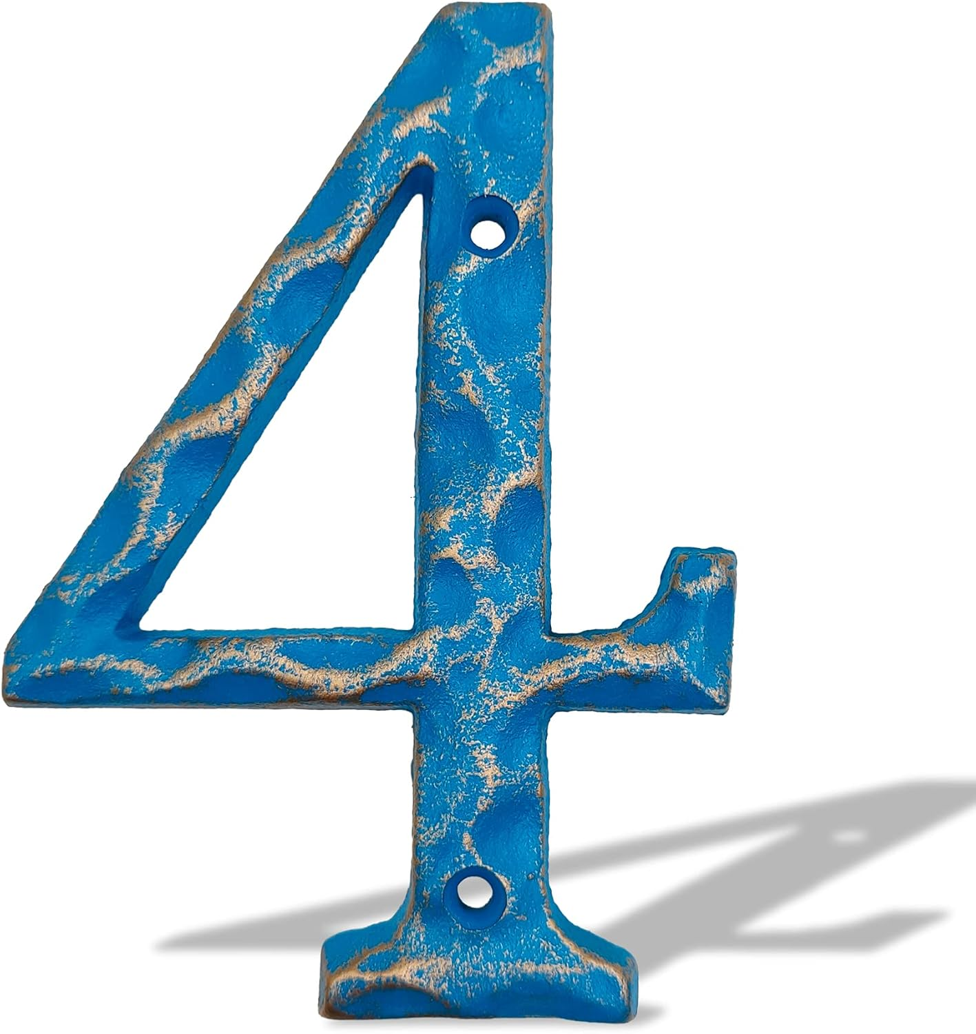 5.5 Inch House Numbers- Unique Cast Iron Metal Address/Mailbox Number for outside or Front Door, Handmade Gold & Blue Finish (Number 4) image number 6