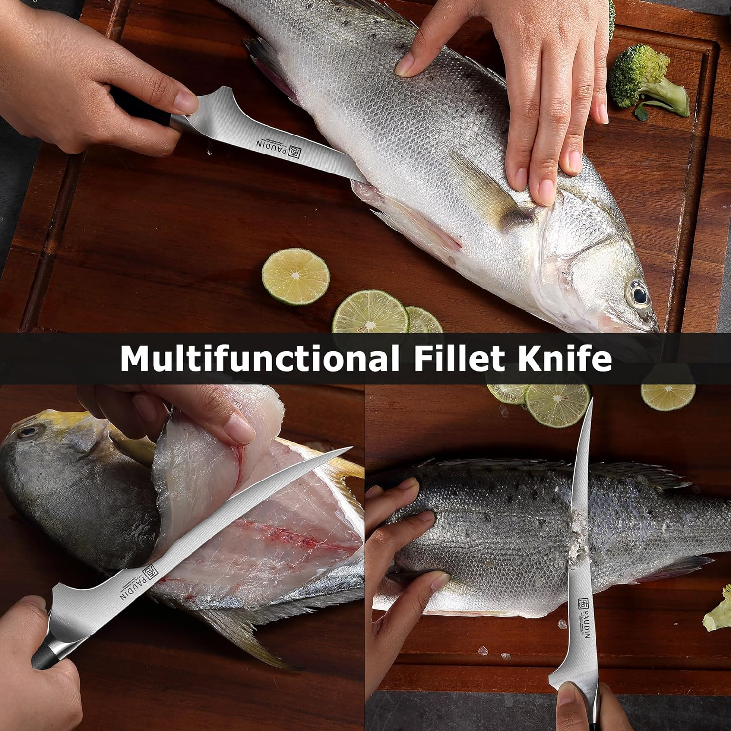 PAUDIN Filleting Knife,High Carbon German Steel Heavy Duty Chinese Chef Knife with G10 Handle, Full Tang Butcher Knife image number 4