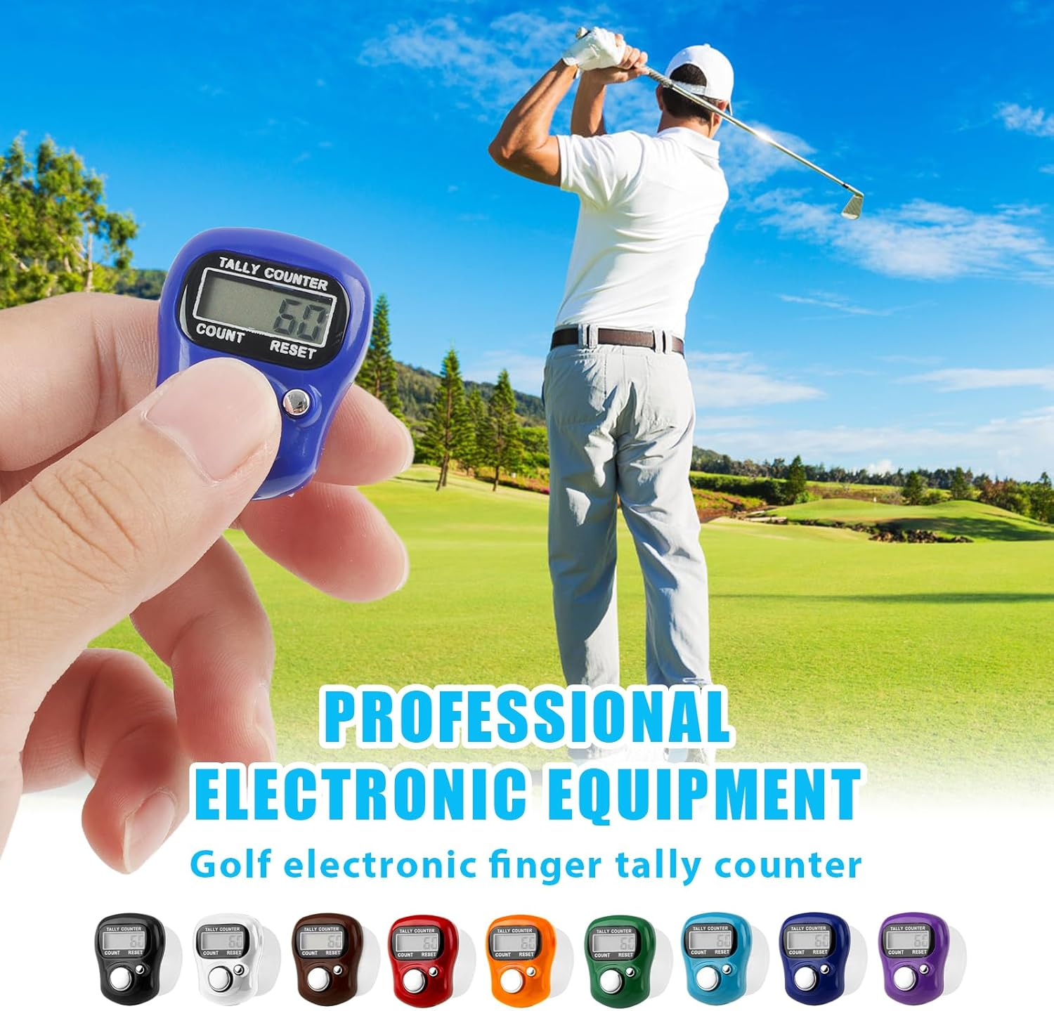 9 Pcs Electronic Finger Tasbeeh Tally Counter Mini LCD Digital Display Handheld Pitch Clicker, Resettable Finger Hand Tally Counter for Golf Coaching Knitting, Lap, Fishing Row Baseball Easy to Carry image number 2