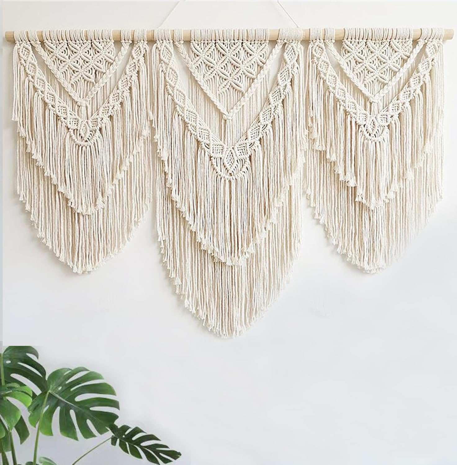 Achart Macrame Wall Hanging Large- Boho Wall Decor- Large Wall Art- Wall Decor Living Room- Macrame Tapestry Boho Decor for Bedroom (Beige-H) - Beige-Flower image number 6