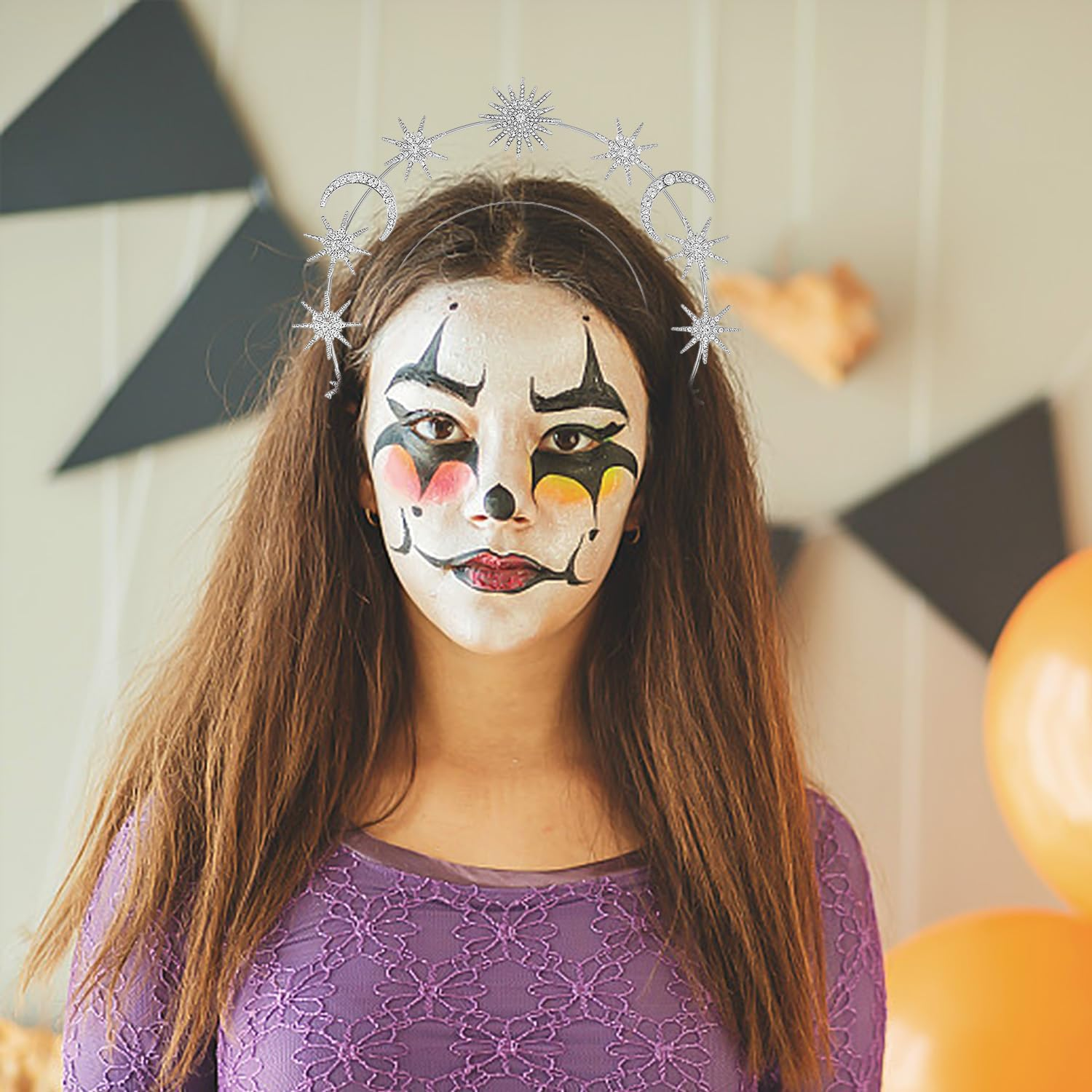 1 Piece Double Layer Silver Headband, Women'S Headband, Star Moon Headband, Star Rhinestone Headband, Moon Costume, Suitable for Birthdays, Parties, Banquets image number 5