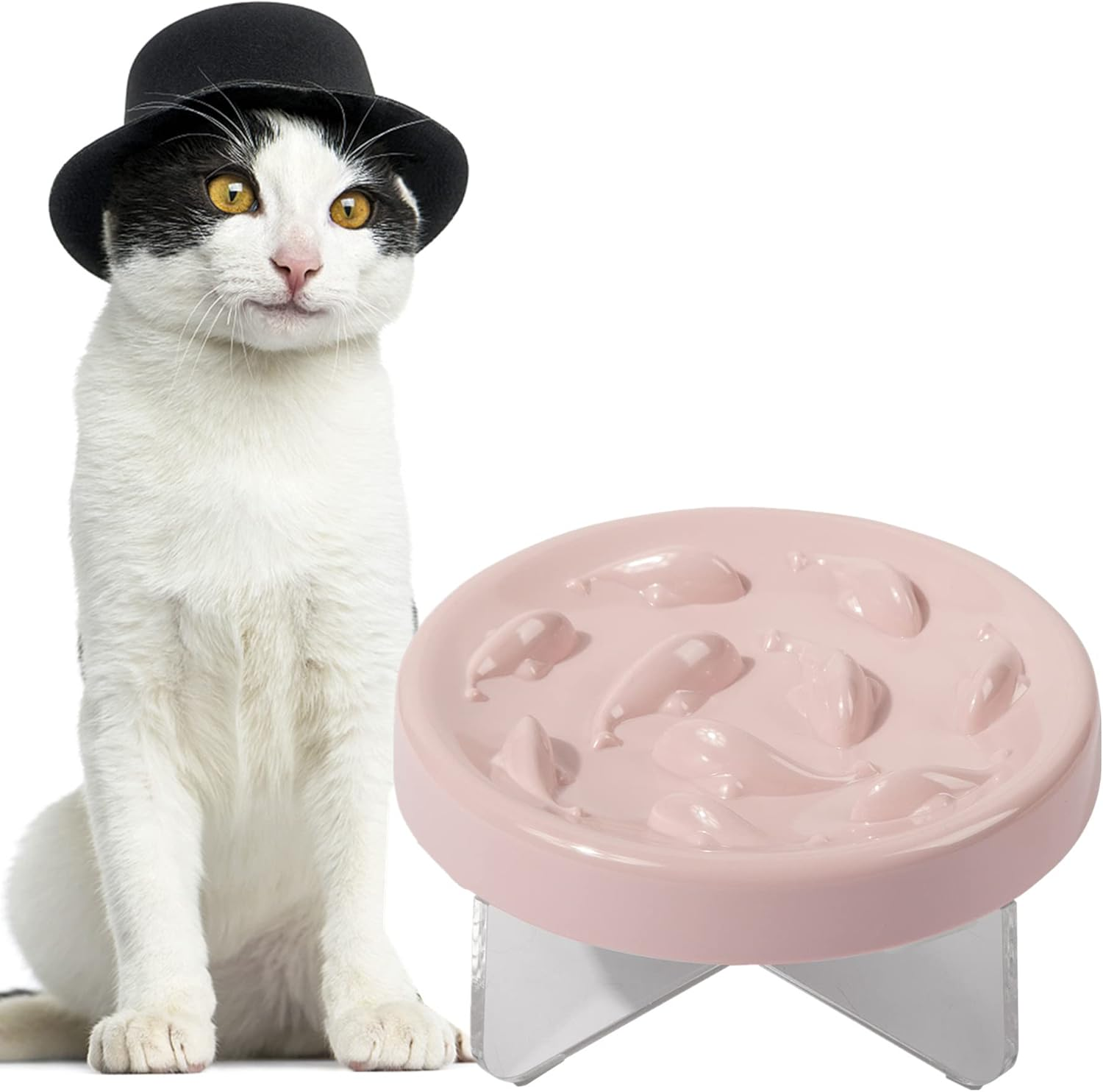 Slow Feeder Bowl for Cats and Small Dogs,Cilkus Fish Pool Design, Fun Interactive Bloat Stop Puzzle Feeder Bowl Healthy Eating Diet Made of Melamine Food Grade Material Dishwasher Safe (White)