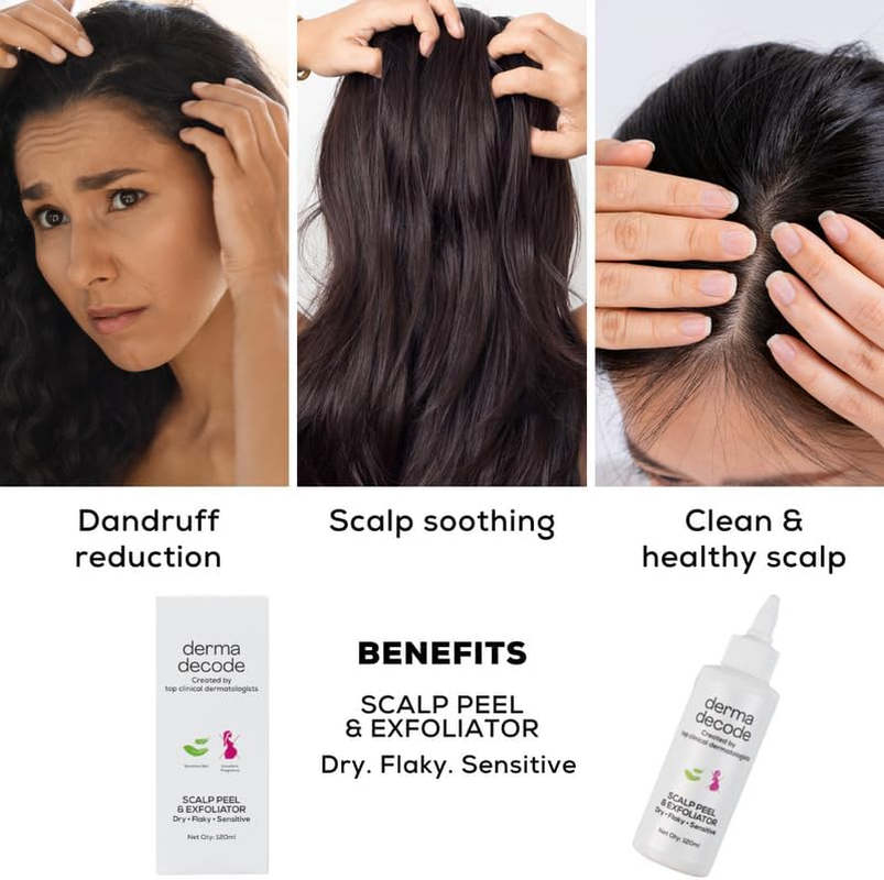 Derma Decode Dandruff Remover Pre-Shampoo Scalp Treatment for Dry Hair/Scalp | Moisturizing anti Dandruff Scalp Exfoliator with Salicylic Acid & Tea Tree Oil - 120 Ml