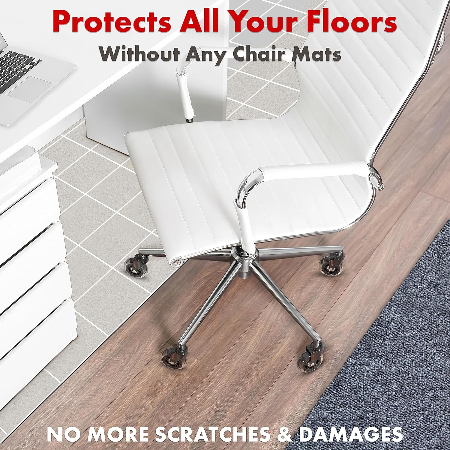 Professional Office Chair Caster Wheels Gift Set of 5 - Protect All Your Floors - 3'' Heavy Duty Replacement Rubber Desk Chair Casters - Best Protection for Your Hardwood Floors image number 1