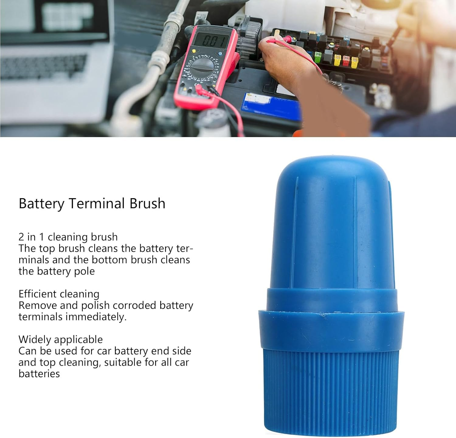 Battery Terminal Cleaners, Compact 4Pcs Battery Terminal Brush 2 in 1 anti Corrosion Washers Protector Fiber for All Automotive Batteries image number 2