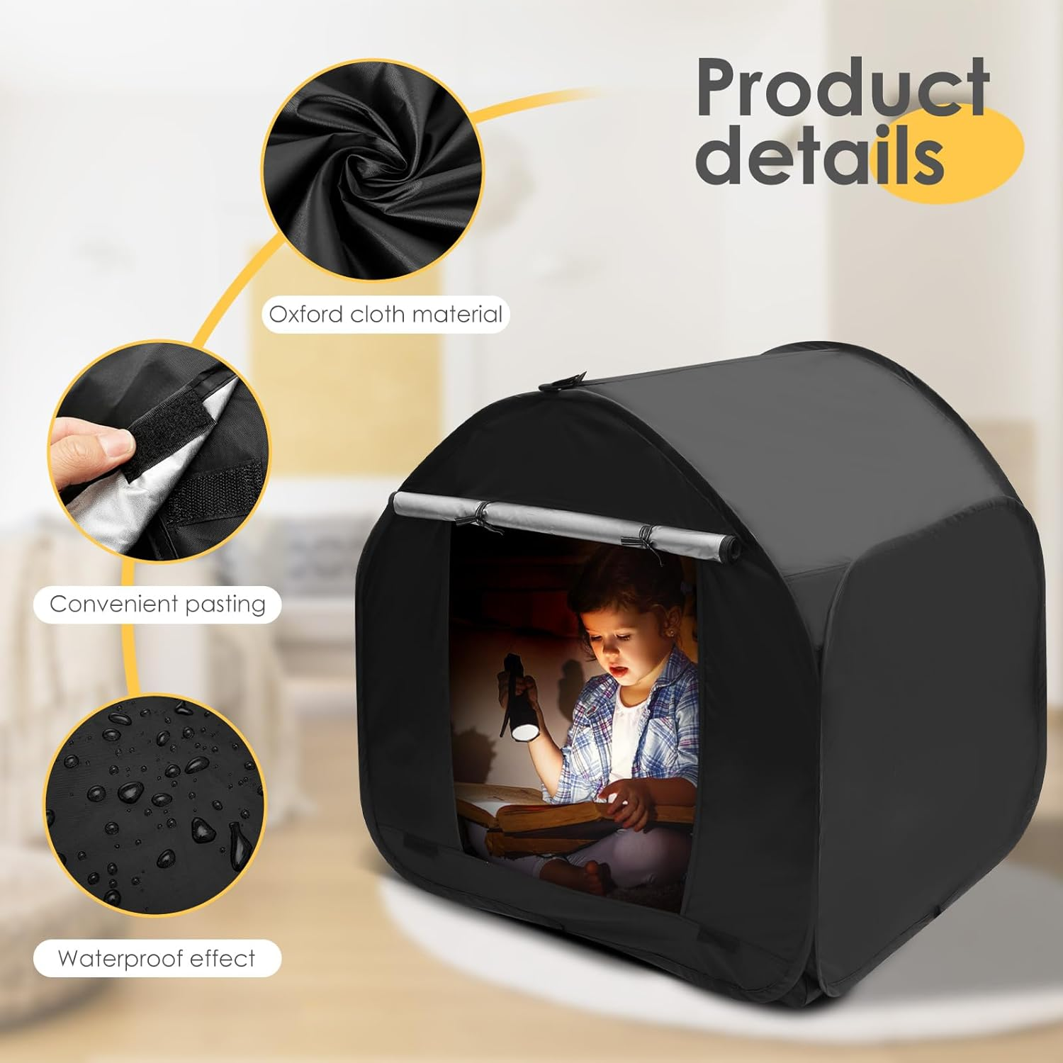 Portable Kids Sensory Tent Calm Corner Tent Foldable Pop up Tent Sensory Corner Blackout Sensory Play Tent Blackout Tent with Storage Bag for Autistic Children 35.4&times;35.4&times;35.4 Inch image number 1