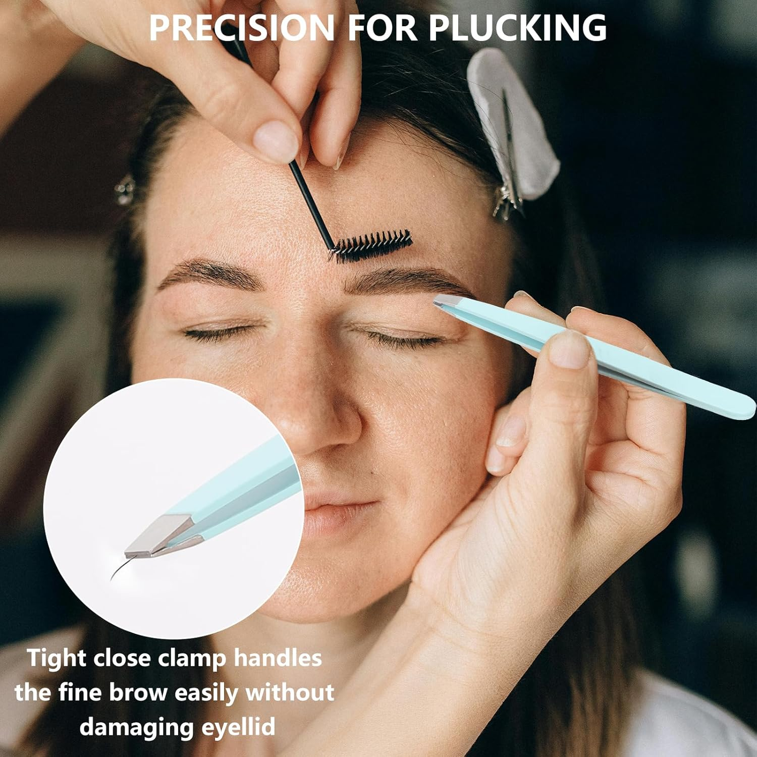 6Pcs Eyebrow Grooming Kit, Stainless Steel Eyebrow Tweezers (4 Types) + Eyebrow Brush + Eyebrow Scissors, Tweezers Set for Eyebrow Trimming, False Eyelashes and Daily Beauty Care