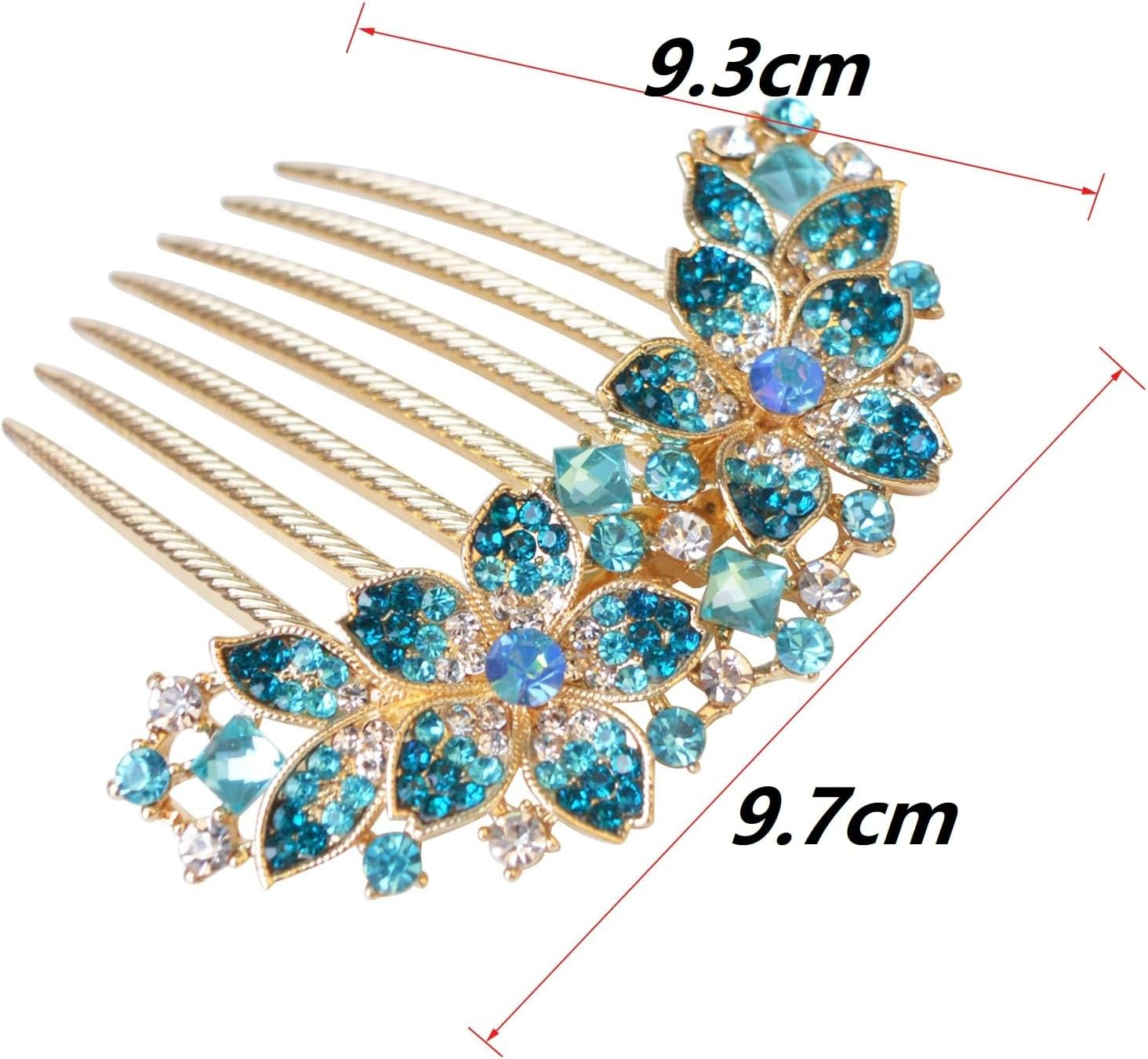 Women'S Hair Comb with Inlaid Flowers and Rhinestones, Bridal Hair Accessories Hair Side Comb for Girls Gift (Blue) image number 6