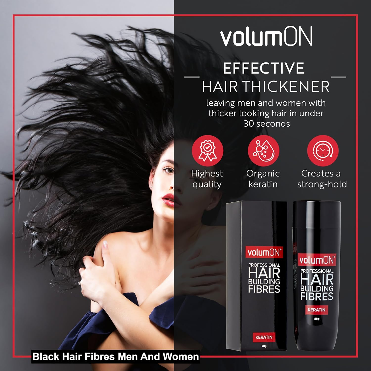 Hair Fibres VOLUMON Keratin Hair Building Fibres for Thinning Hair - Instantly Conceals Thinning Areas for Fuller Thicker Hair - for Men & Women 28G plus Hairline Optimiser & Applicator (Black) image number 5