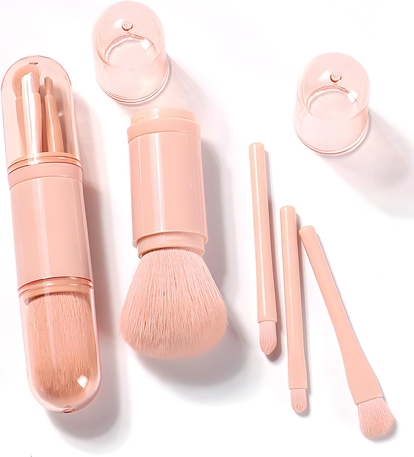 TORMEN 4-In-1 Retractable Makeup Brush Set &ndash; Portable Travel Cosmetic Brushes for Powder Eyeshadow Highlighter Lip(Black)