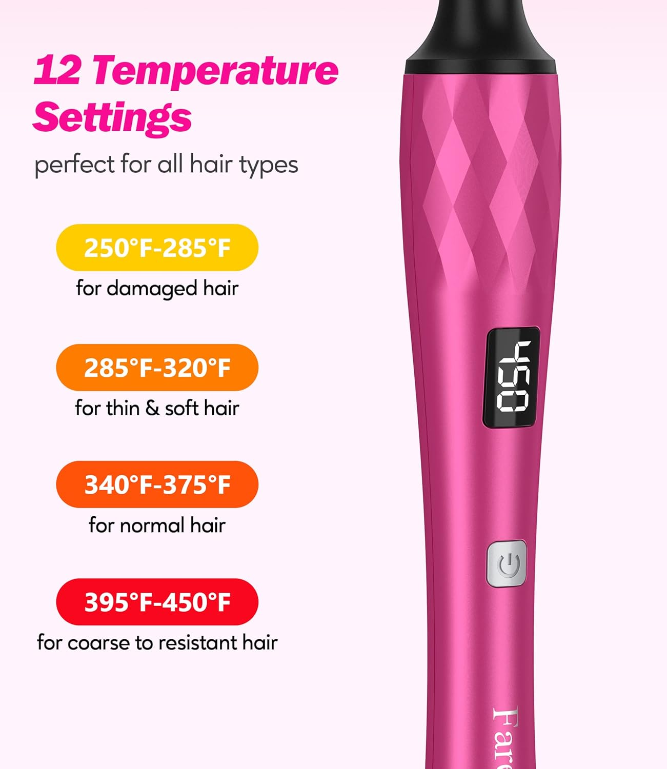 FARERY Small Curling Wand, 3/8 Inch Curling Iron for Short & Long Hair, Ceramic Small Barrel Curling Iron with Argan Oil & Keratin Infused, 30S Fast Heat Up, 12 Adjustable Temperature, Glove Included image number 6