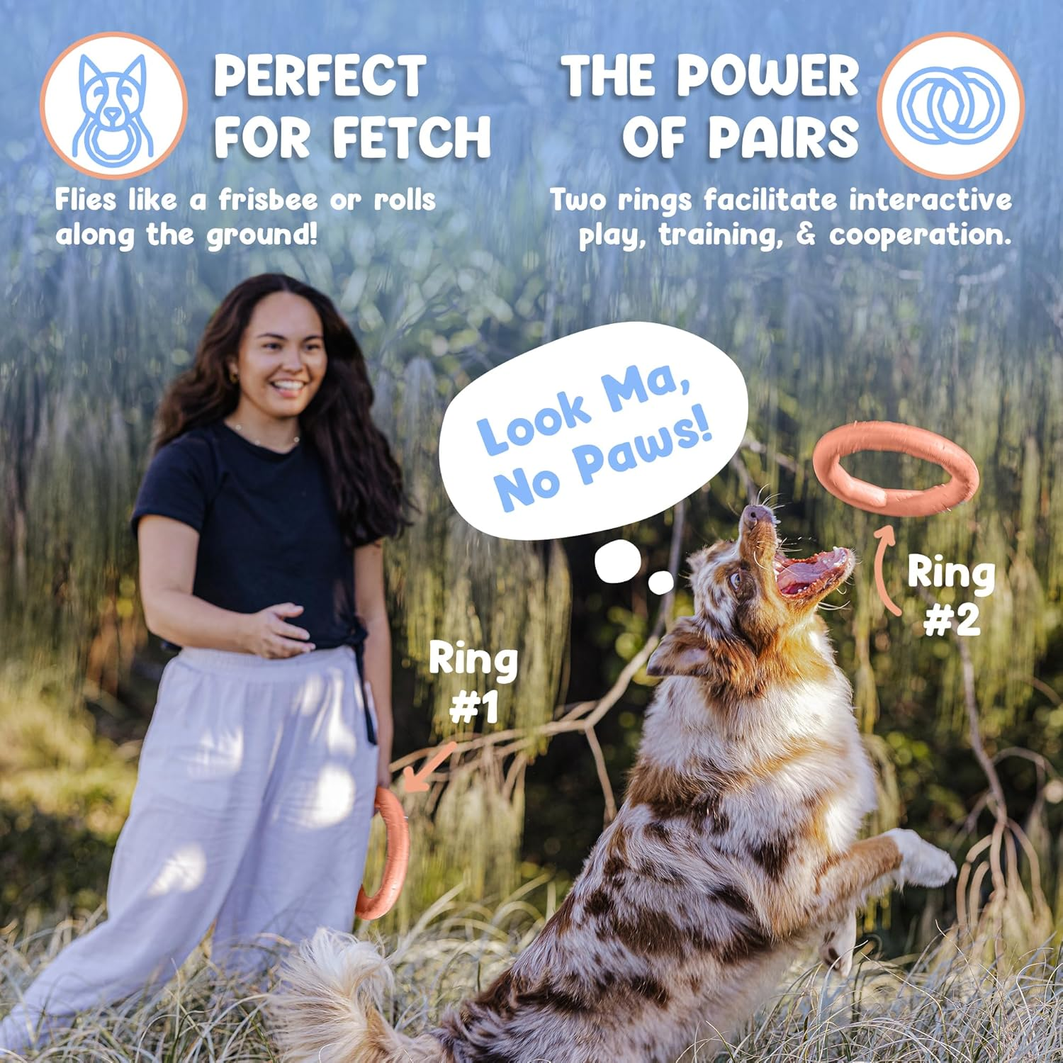 Set of 2 Active Dog Toy Rings - Floating Dog Rings for Outdoor Play, Training & Fetch - Durable Fetch Toy, Frisbee Alt, outside Yard Toys for Large Breeds - Peach image number 7