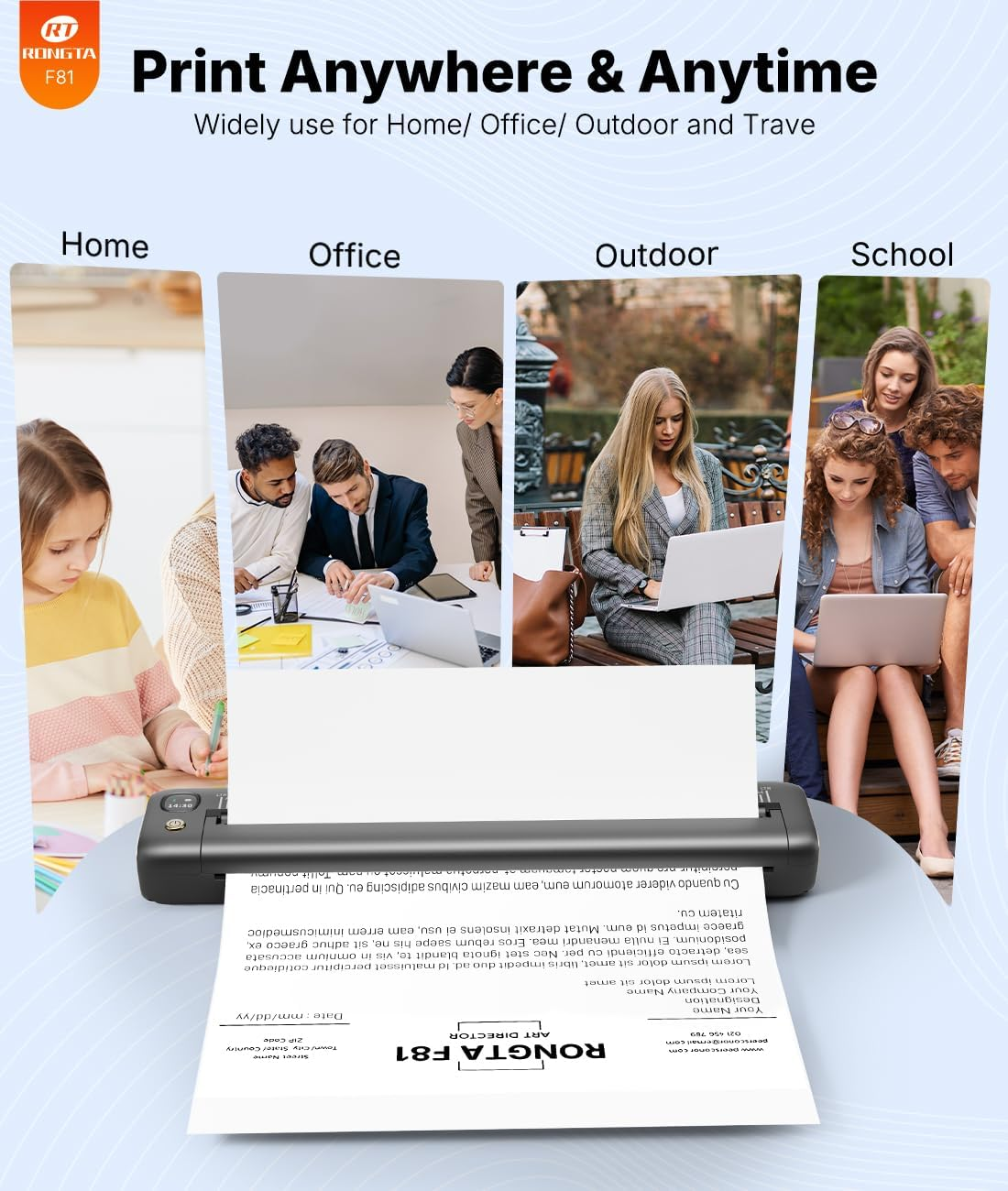 Rongta Portable Printers Wireless for Travel, Bluetooth Mobile Printer, Thermal Inkless Printer for School/Office/Home Use, Compatible with Android,Ios & Laptop (Gray) image number 3