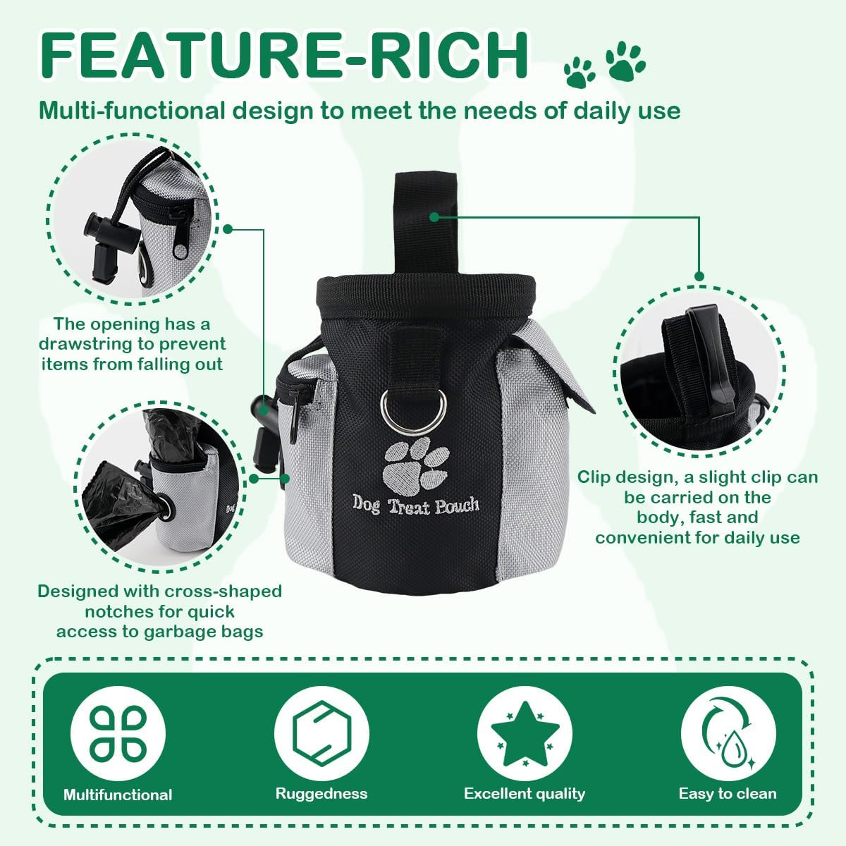 FERCAISH Treat Bag for Dogs, Food Bag for Dogs, Dog Training Oxford Bag, Hands-Free Dog Training Bag, Clicker Dog Treat Bag with Built-In Waste Bag Dispenser image number 2